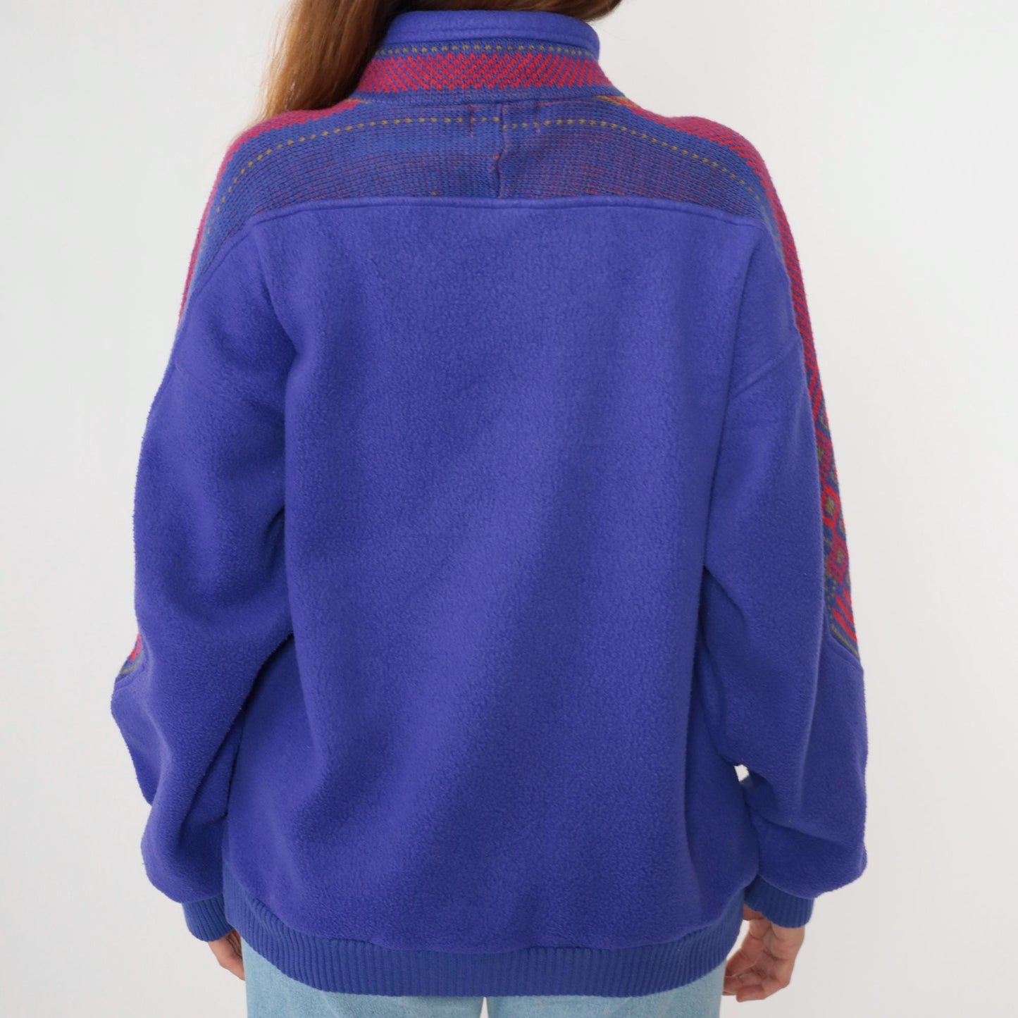90s Whistler Fleece Sweatshirt Purple Nordic Trim Snap Neck Medium M