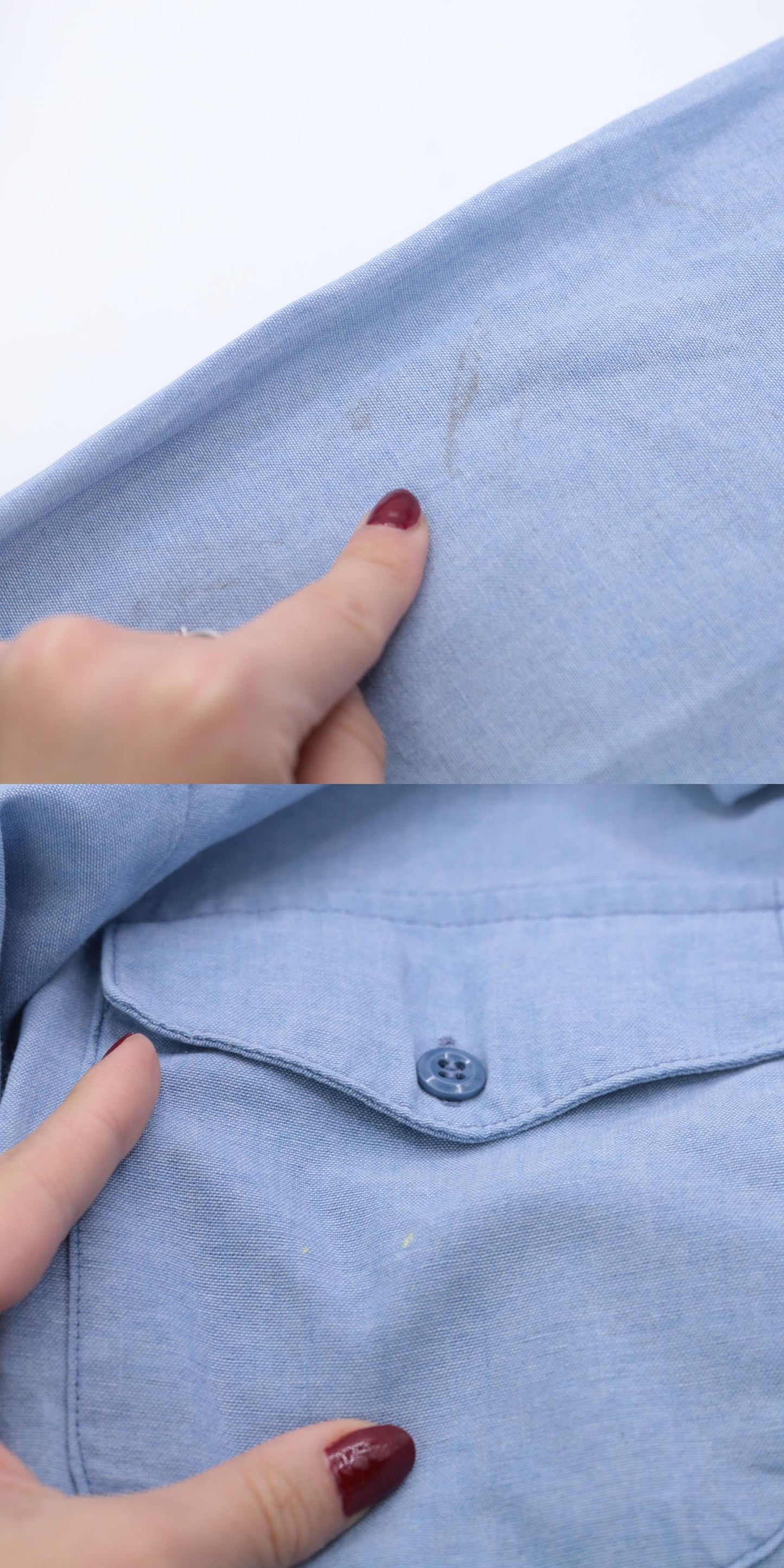 80s Blue Oxford Button-Up Shirt Paint Splatter Long Sleeve Large L