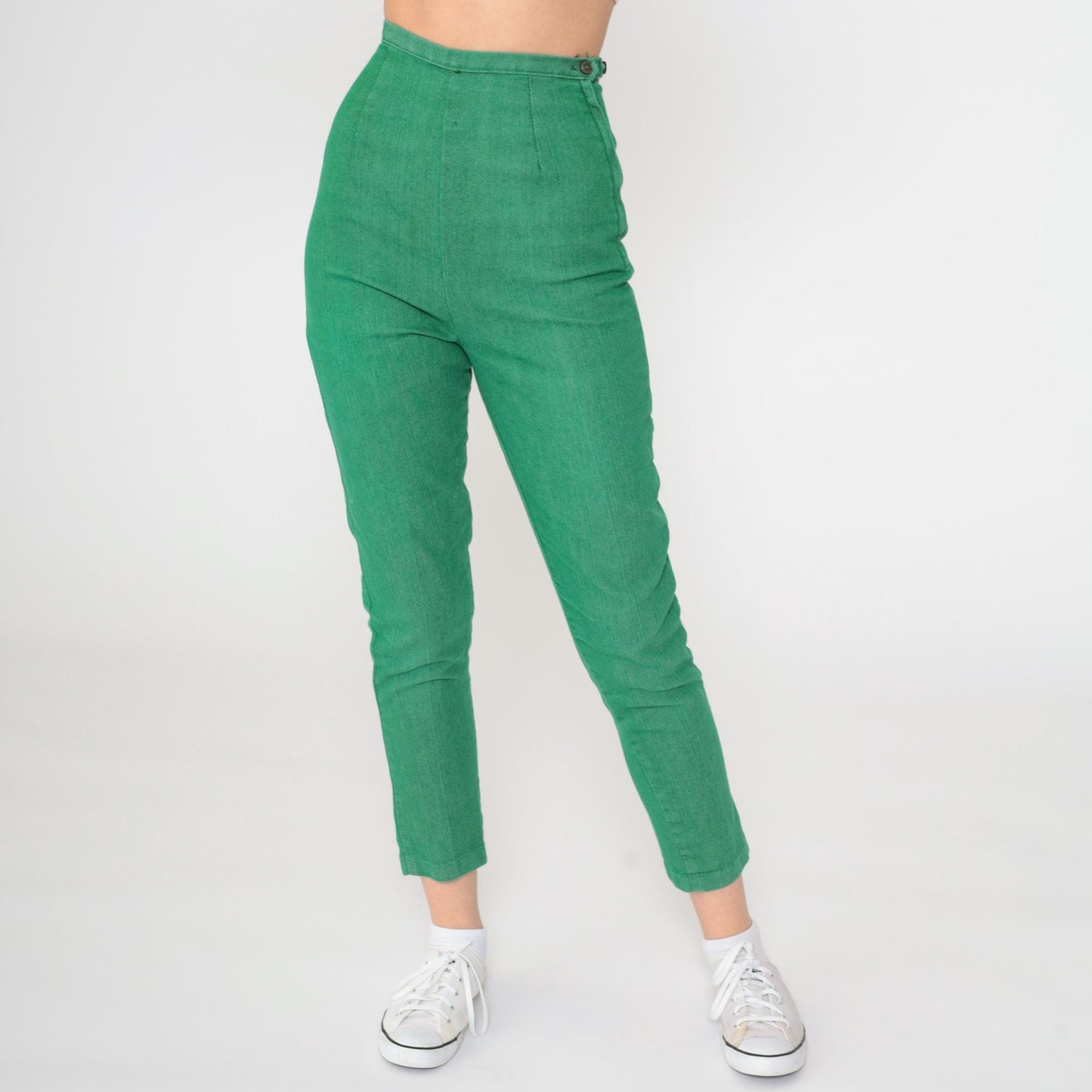 60s Kelly Green High-Waisted Slim Trousers Side Zip Ankle Extra Small