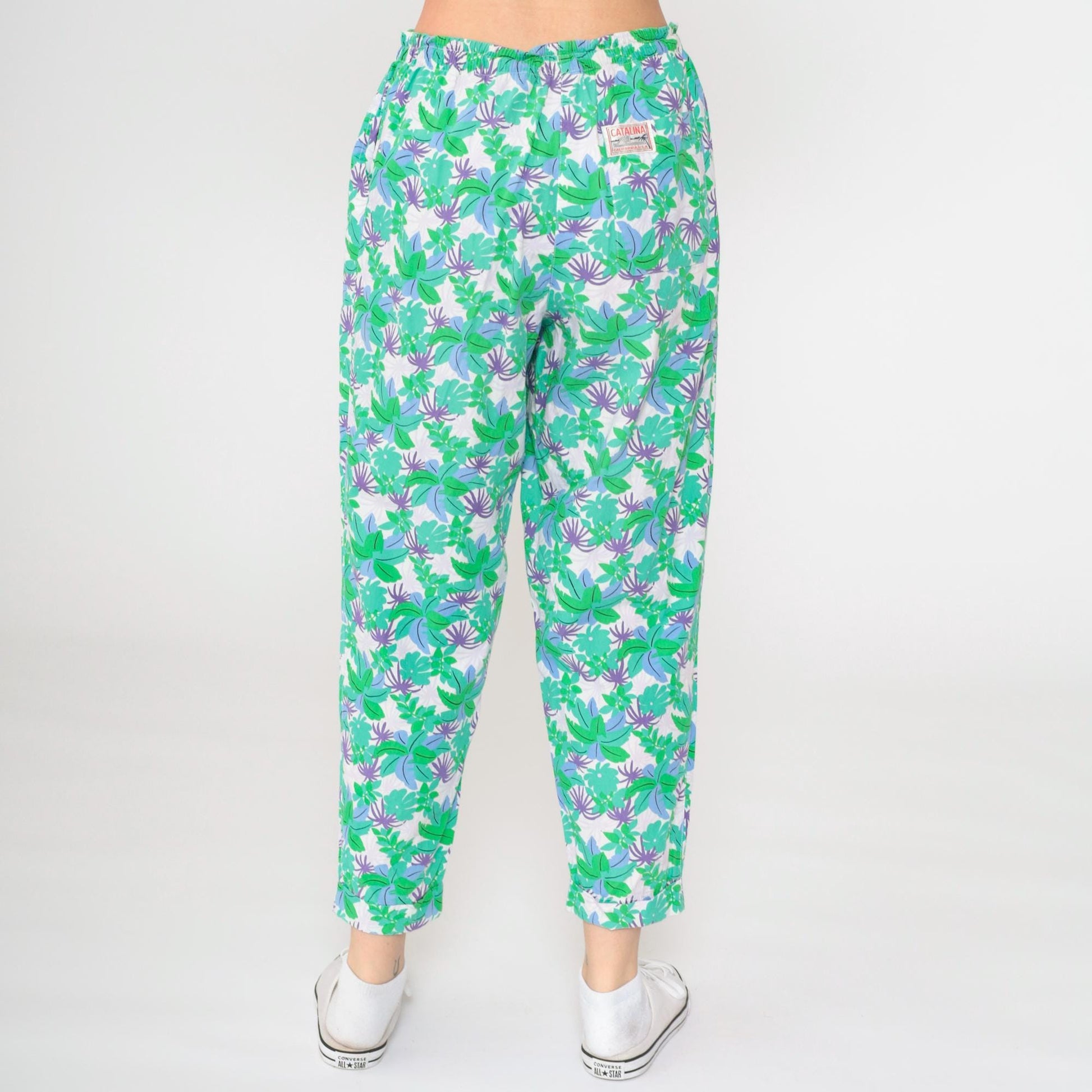 90s Catalina Tropical Floral High-Waist Tapered Pants Small Medium