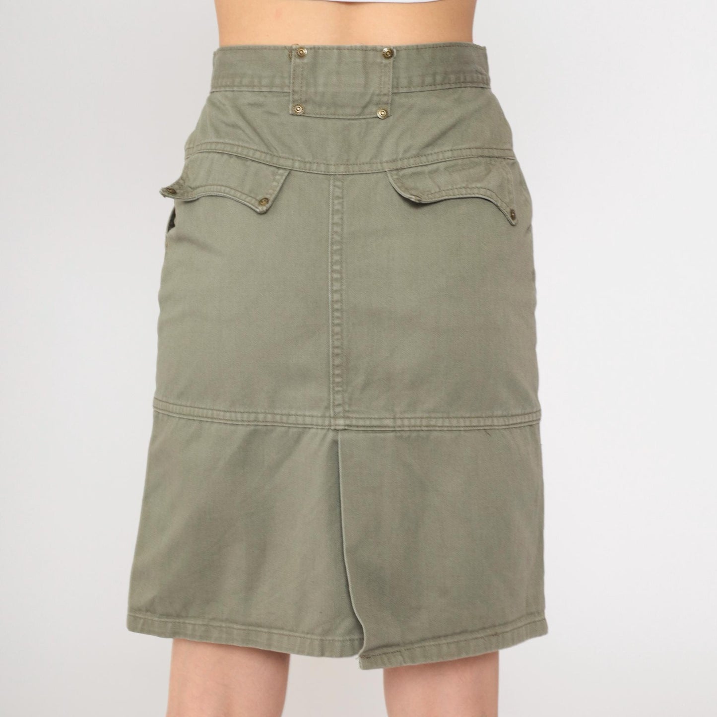 90s Forenza Olive Cargo Mini Skirt High Waist Cotton Utility Small 4