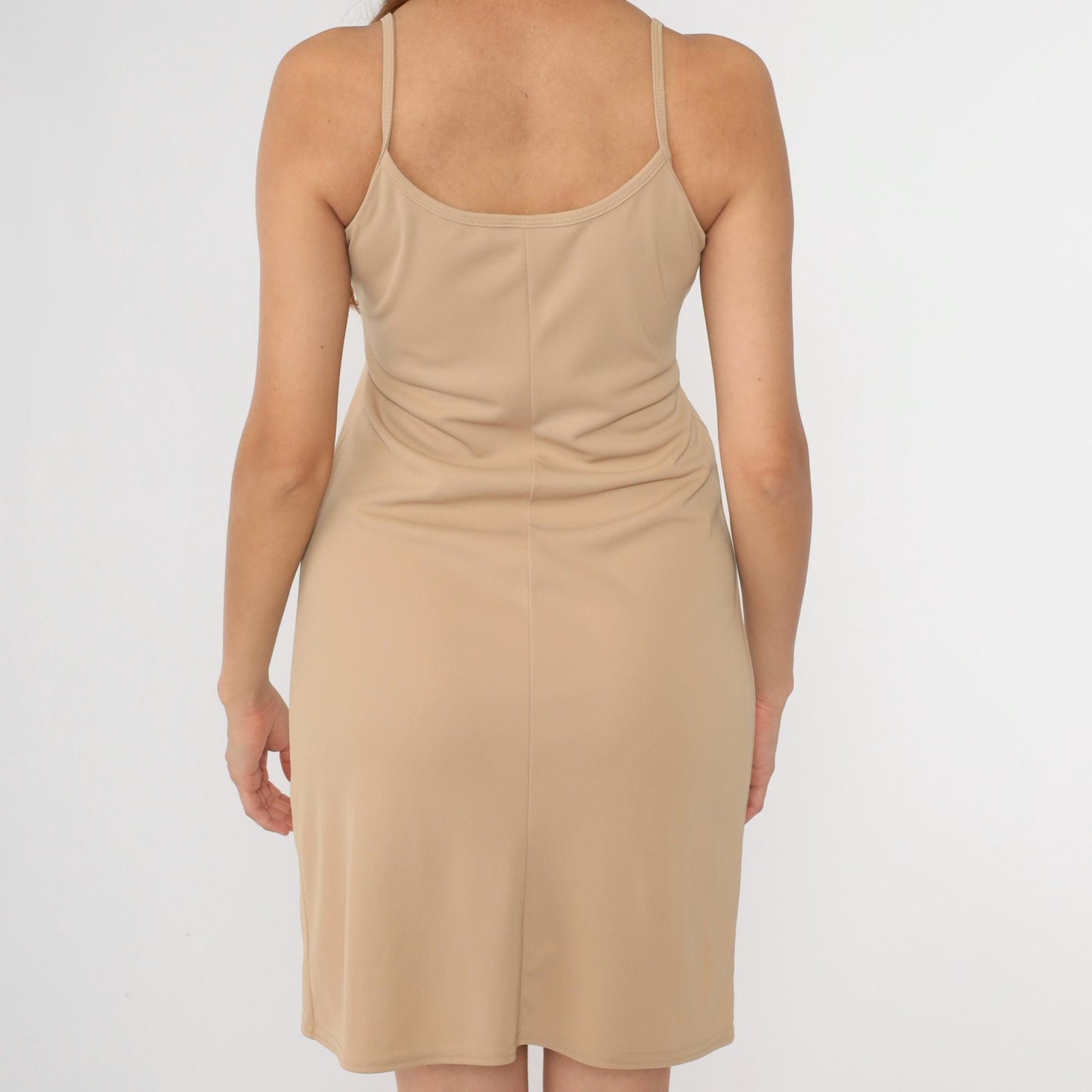 90s G.A.S. CO. Bodycon Mini Dress Beige Spaghetti Strap Small S