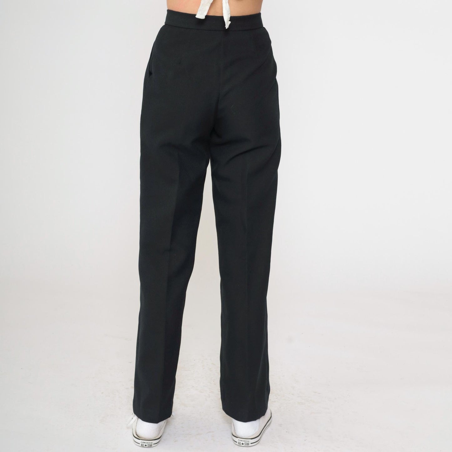 80s Black High-Waisted Pleated Straight Leg Trousers Small