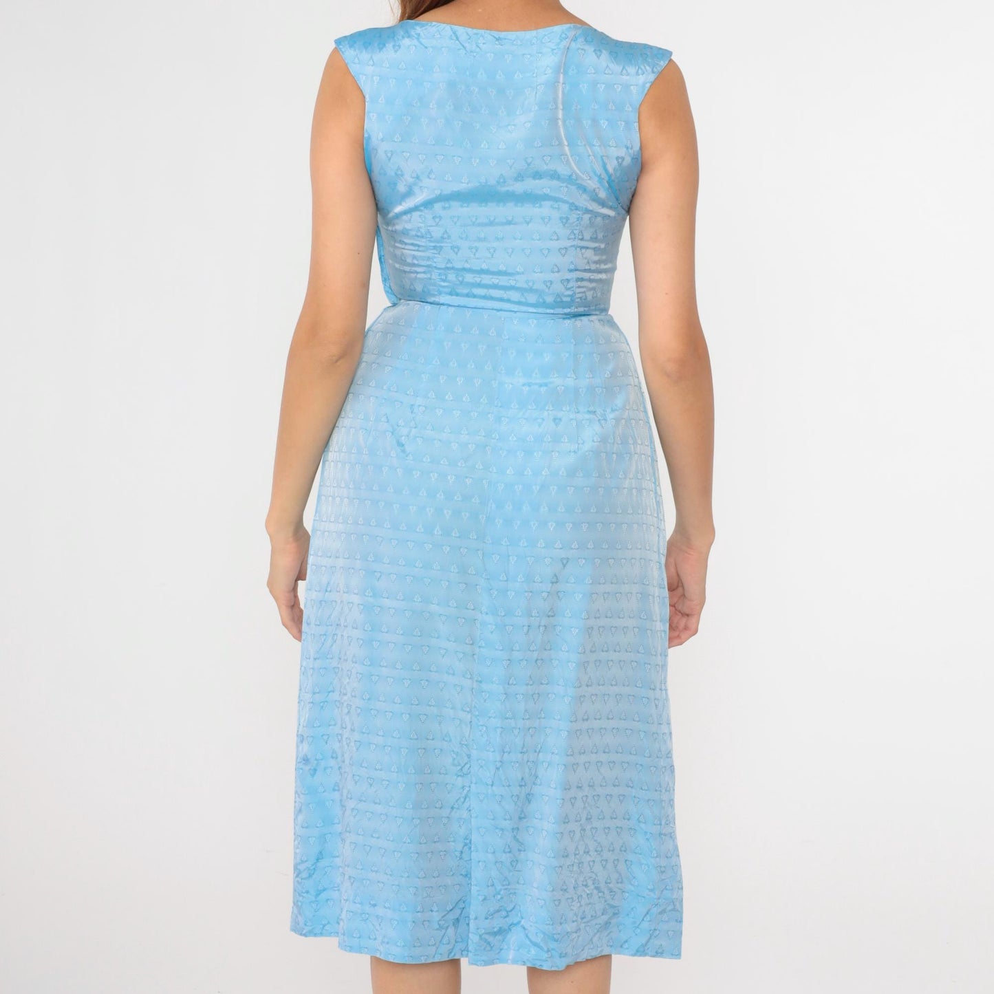 1960s Light Blue Heart Textured Cocktail Dress A-Line Sleeveless Extra Small