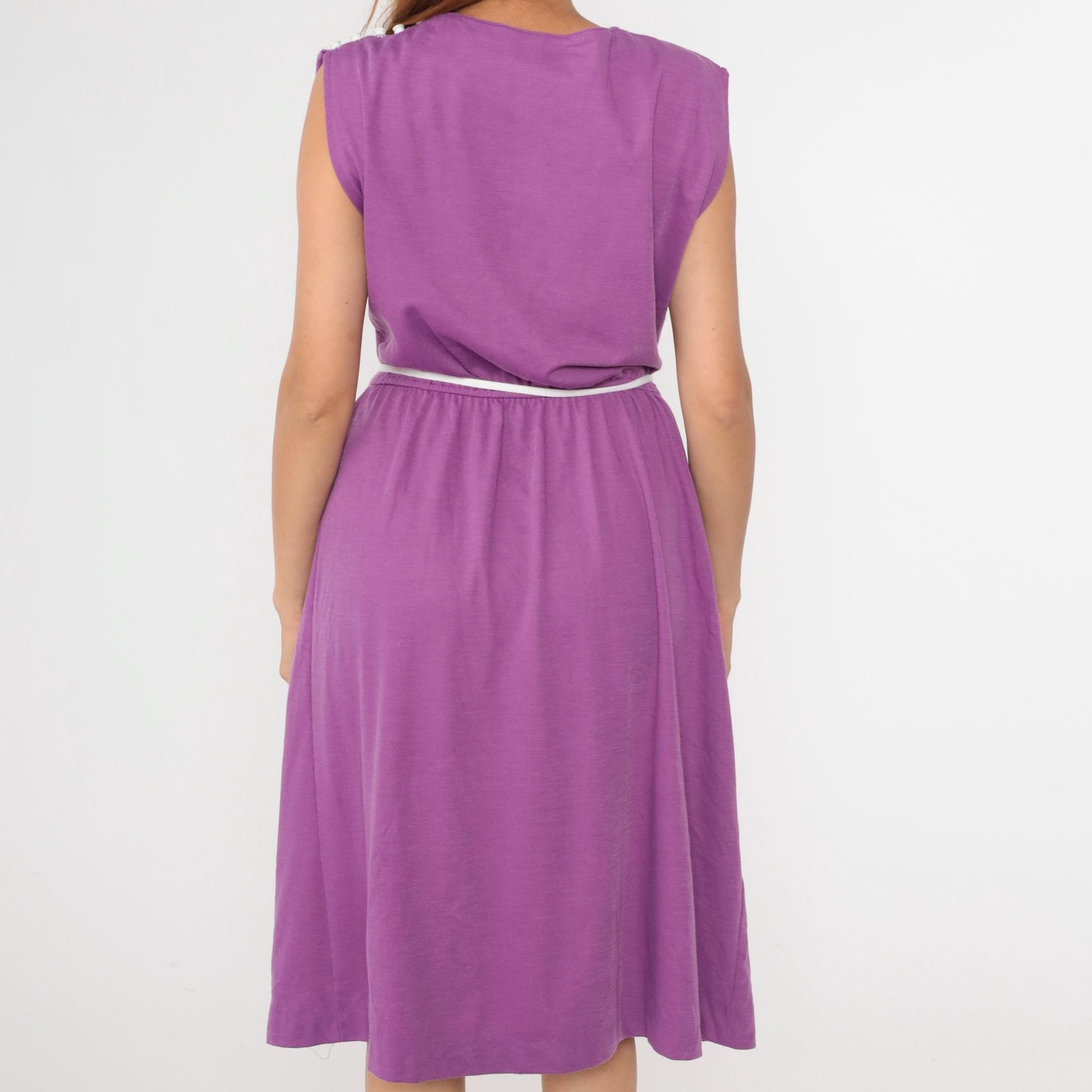 80s Purple Midi Sundress Sleeveless High Waist Button Shoulder Small Medium