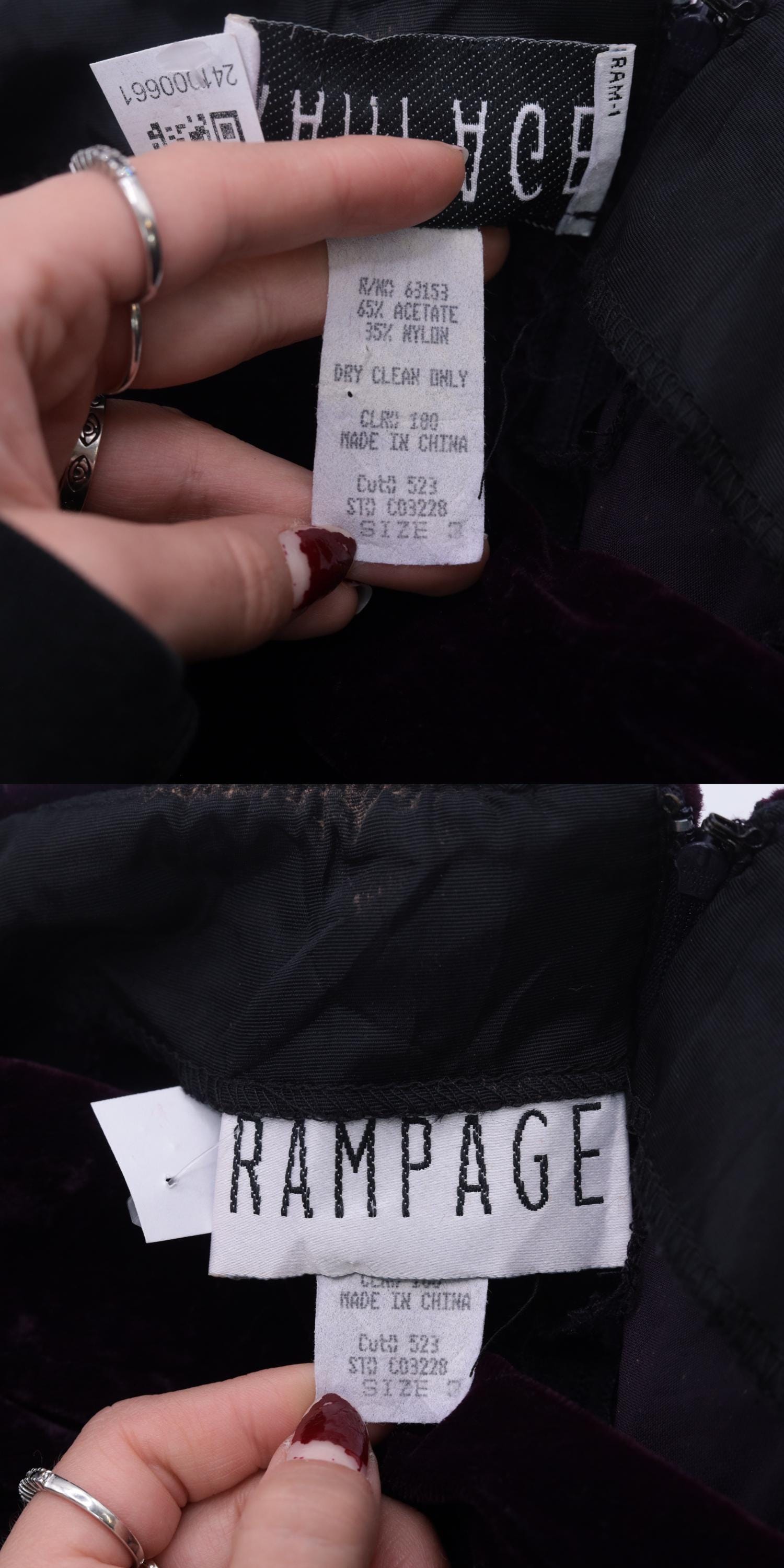 90s Rampage Velvet Mini Dress Off-Shoulder Spaghetti Strap Deep Purple Extra Small