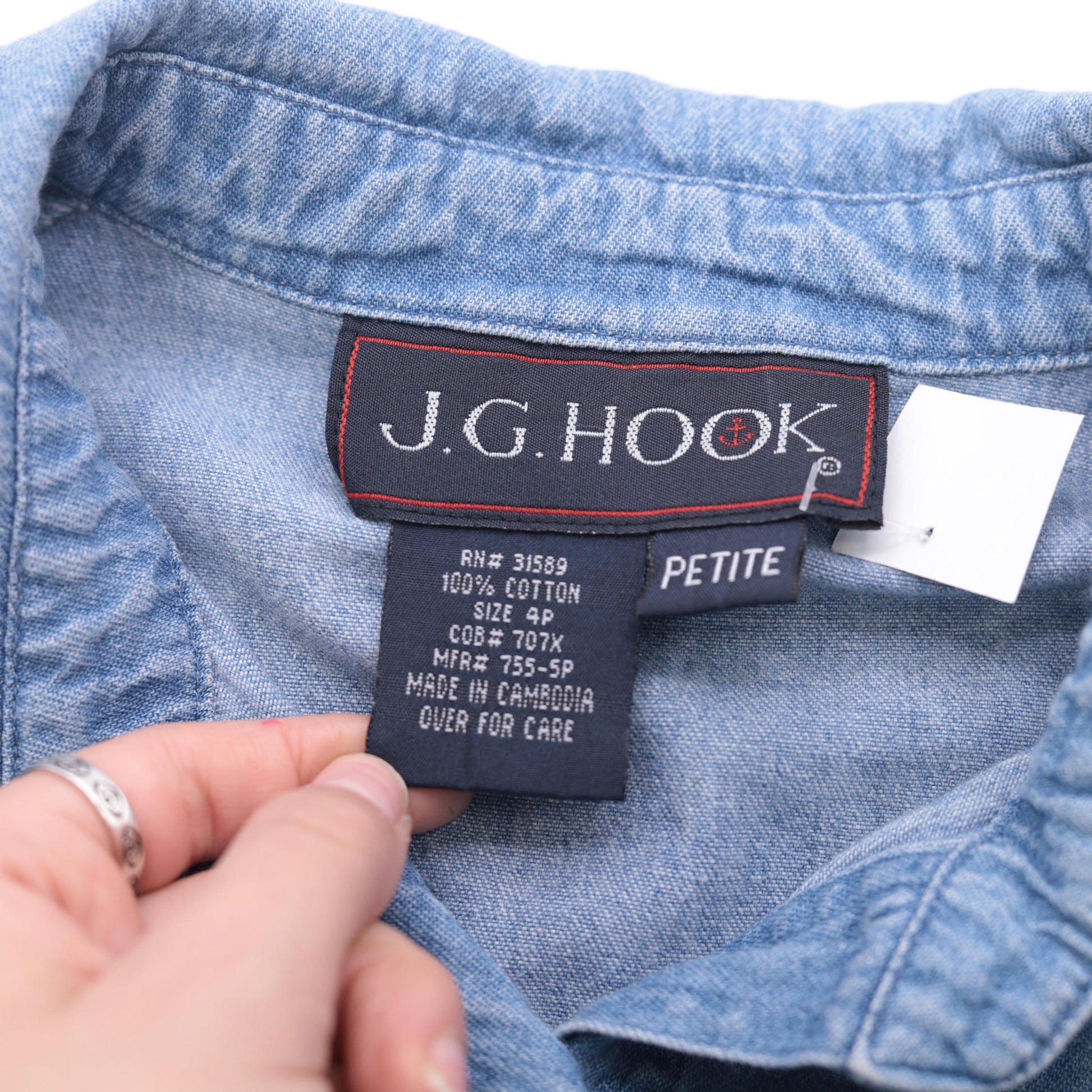 90s J.G. Hook Denim Midi Shirtdress Blue High-Waisted Button-Up Small Petite