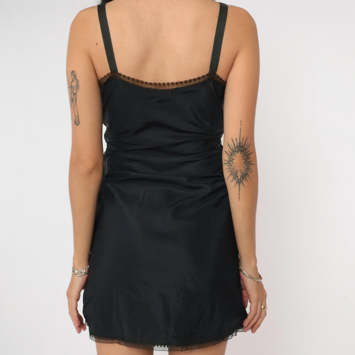 1950s Black Slip Dress Floral Embroidered Lace Trim Barbizon Extra Small