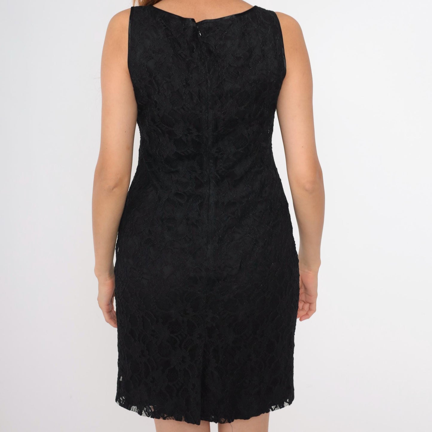 90s Talbots Black Lace Mini Sheath Dress Sleeveless Medium 8
