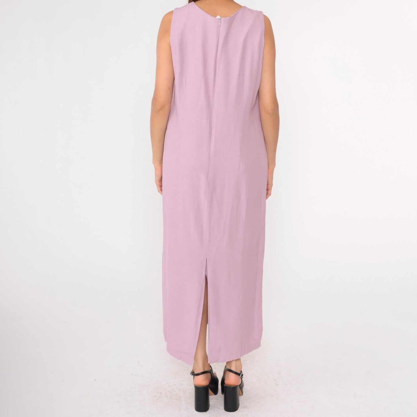 90s Lavender Satin Yoke Maxi Shift Dress Sleeveless Large L