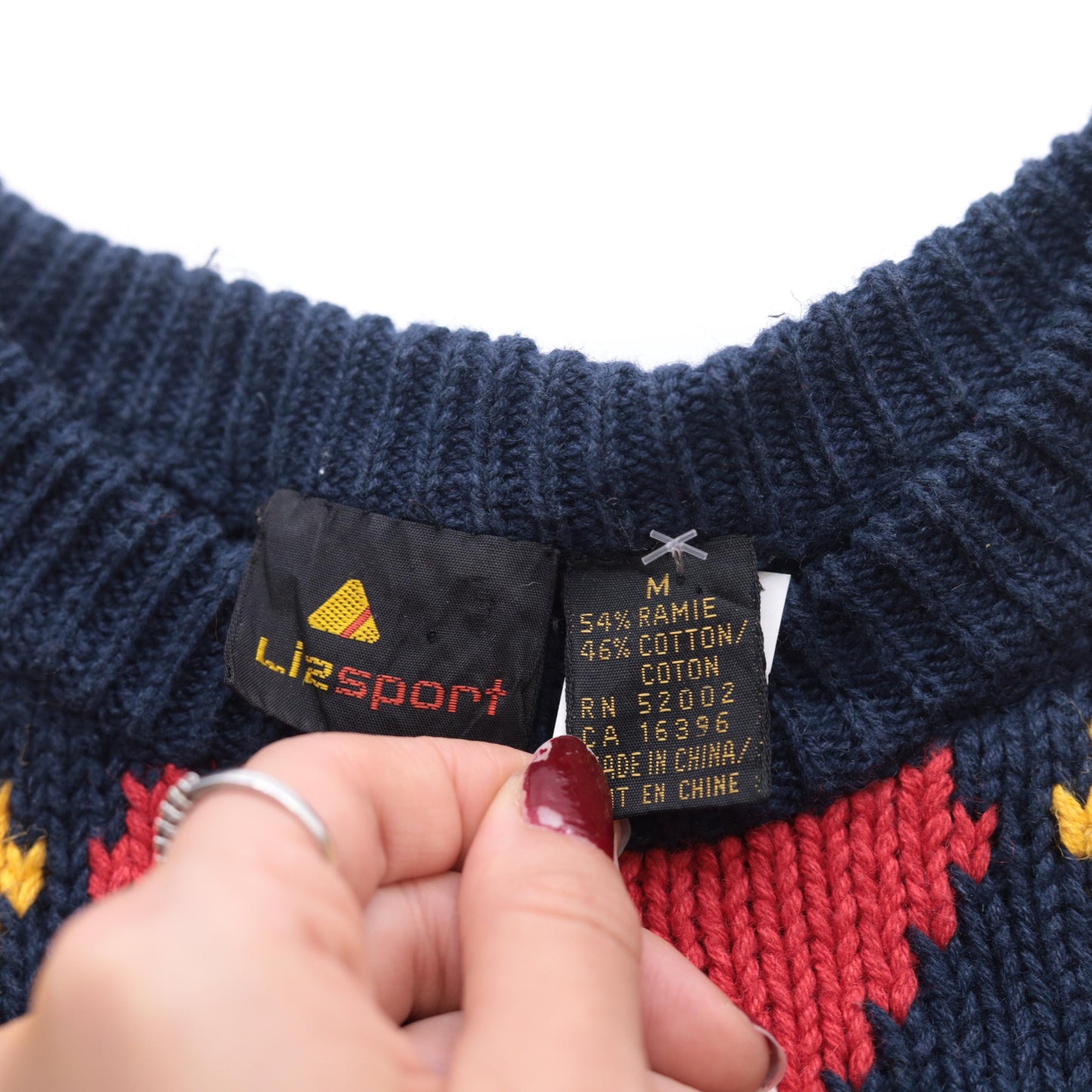 90s LizSport Argyle Sweater Navy Crewneck Pullover Cotton Ramie Medium