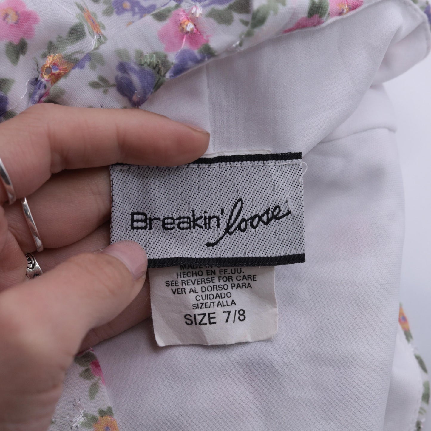 90s Ditsy Floral Mini Dress Empire Waist Embroidered White Lavender Pink Medium