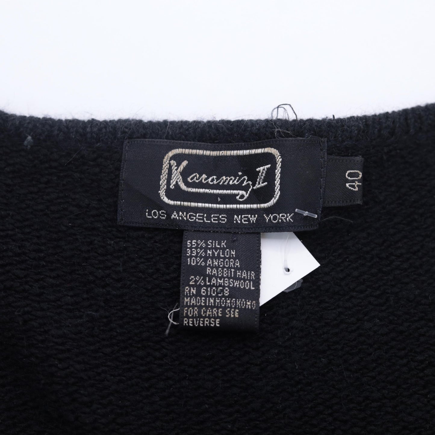 80s Karominz II Silk Angora Sweater Metallic Leaf Print Black Medium