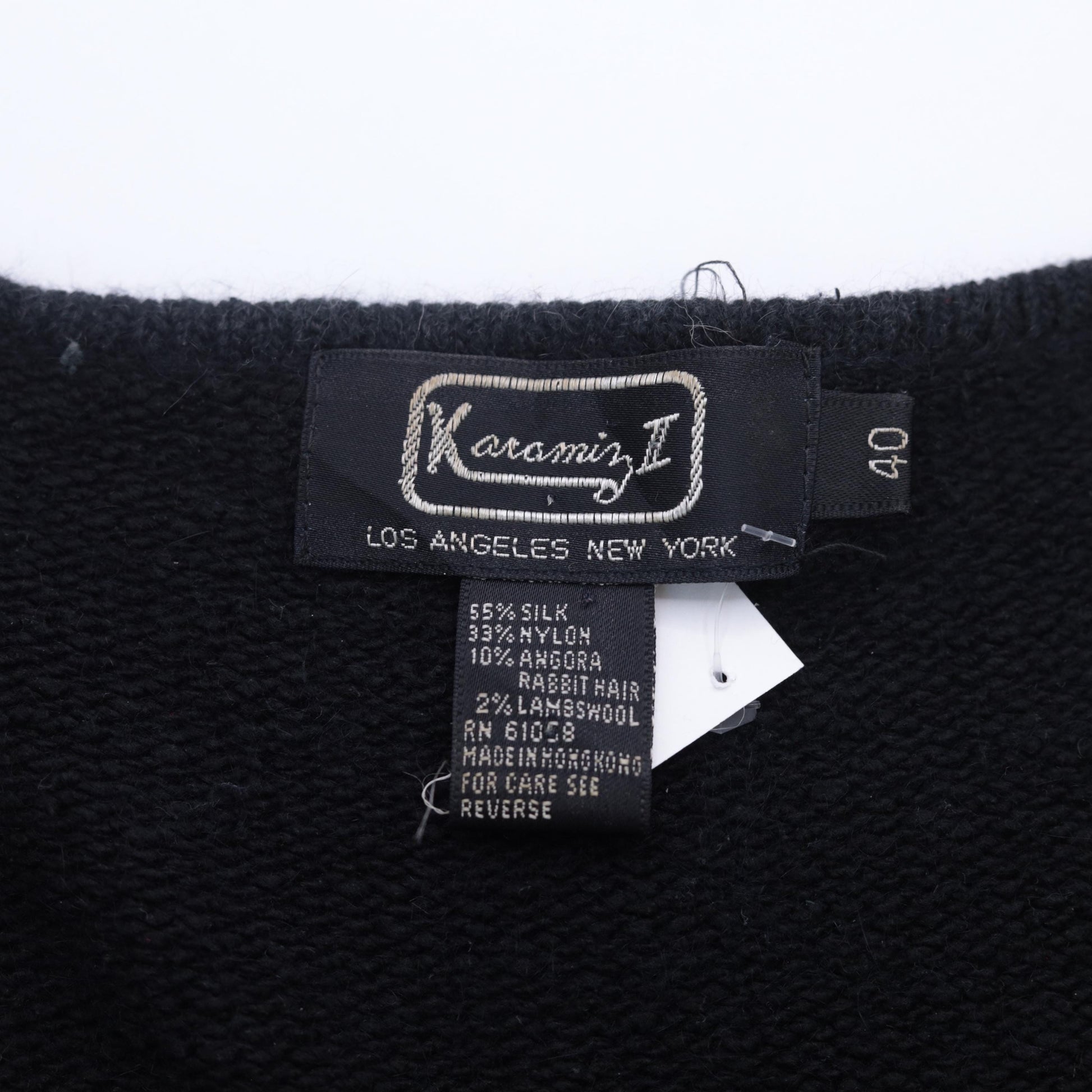 80s Karominz II Silk Angora Sweater Metallic Leaf Print Black Medium