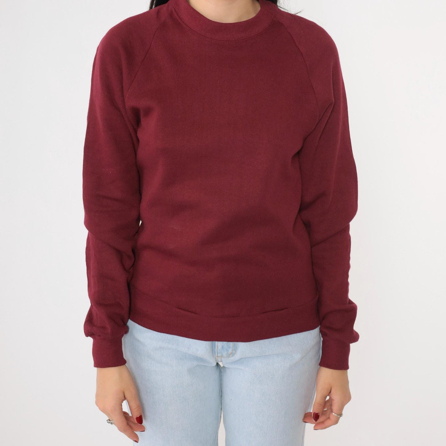 90s Jerzees Burgundy Crewneck Sweatshirt Raglan Sleeve Extra Small
