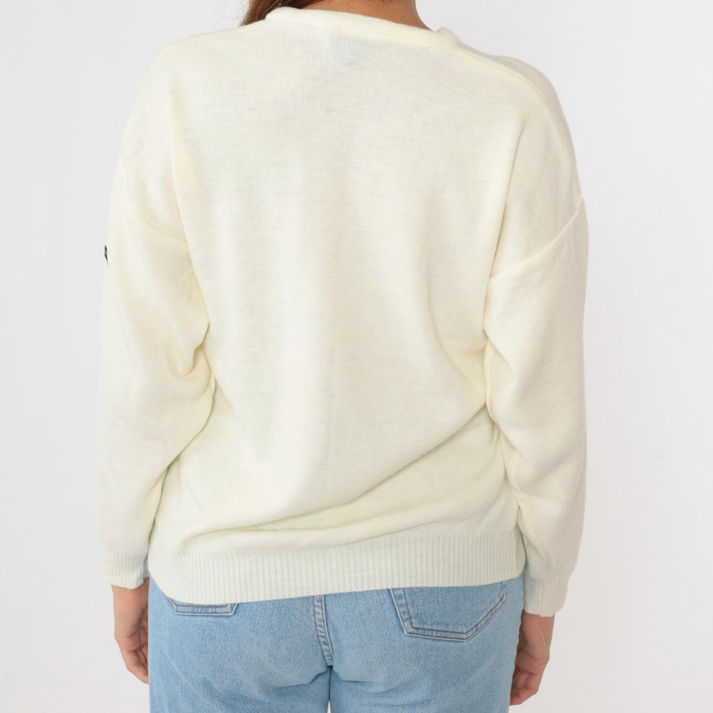 80s Blarney Castle Irish Sweater Off-White Shamrock V-Neck Knit Medium