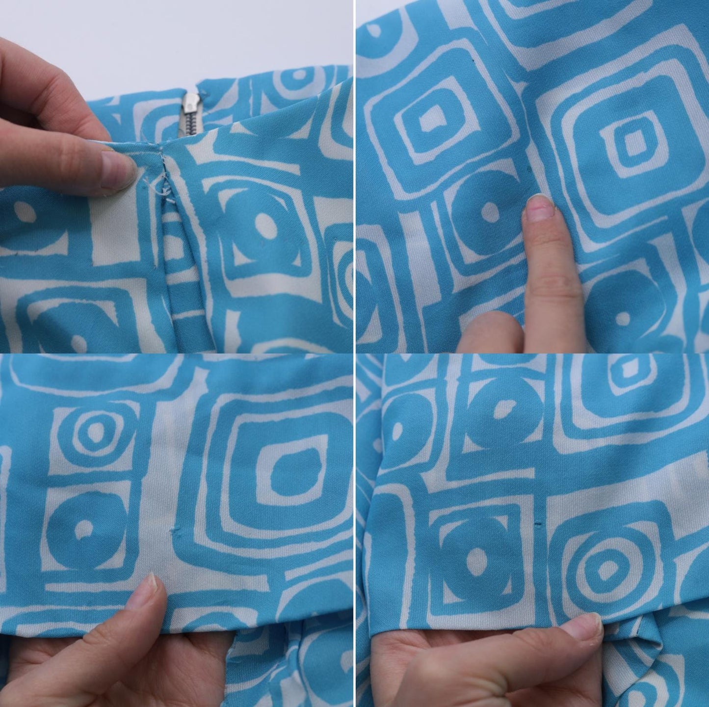 60s Mod Shift Dress Blue Geometric Print Sleeveless Knee-Length Large L