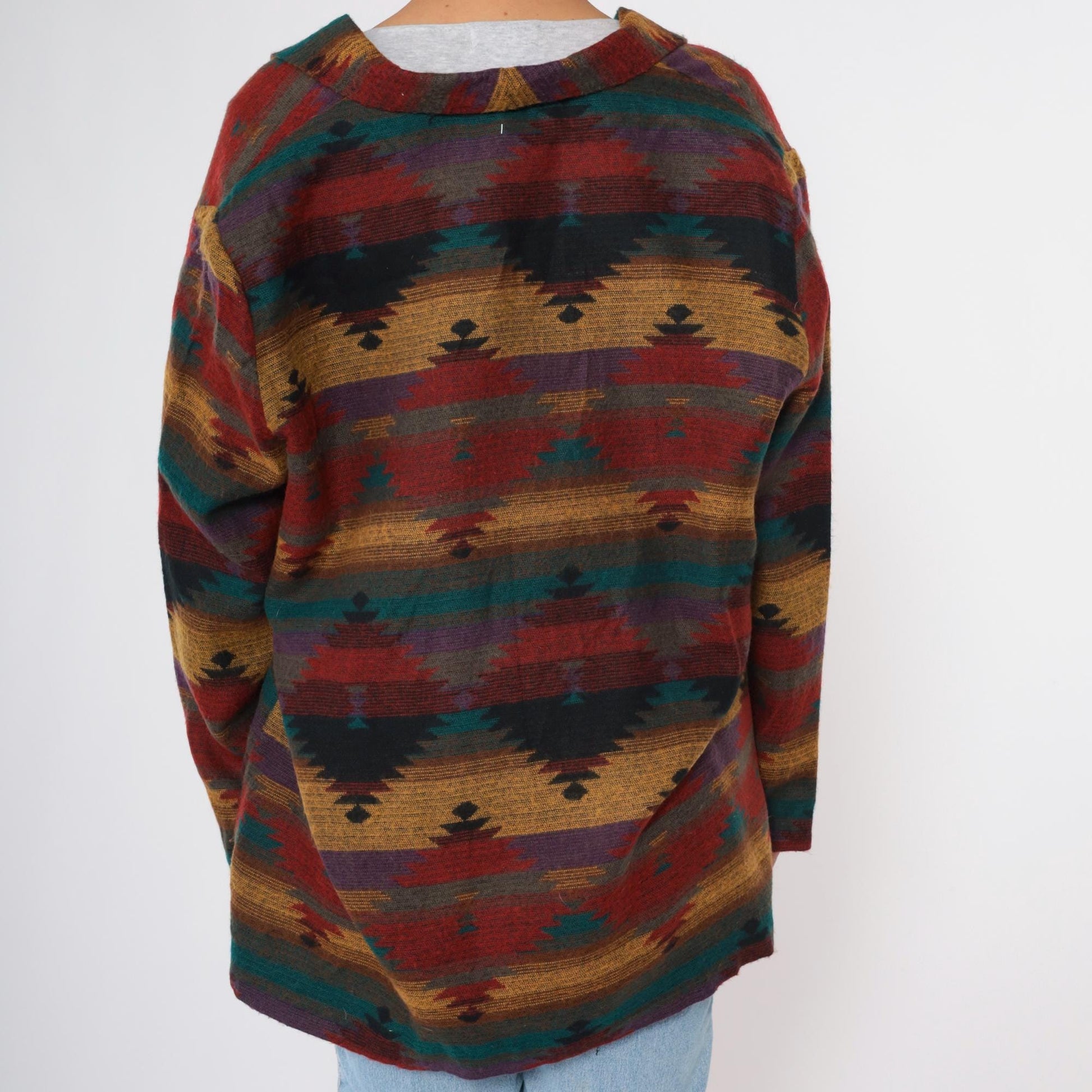 90s Southwestern Striped Blazer Red Yellow Blue Button Up Jacket Plus Size XXL