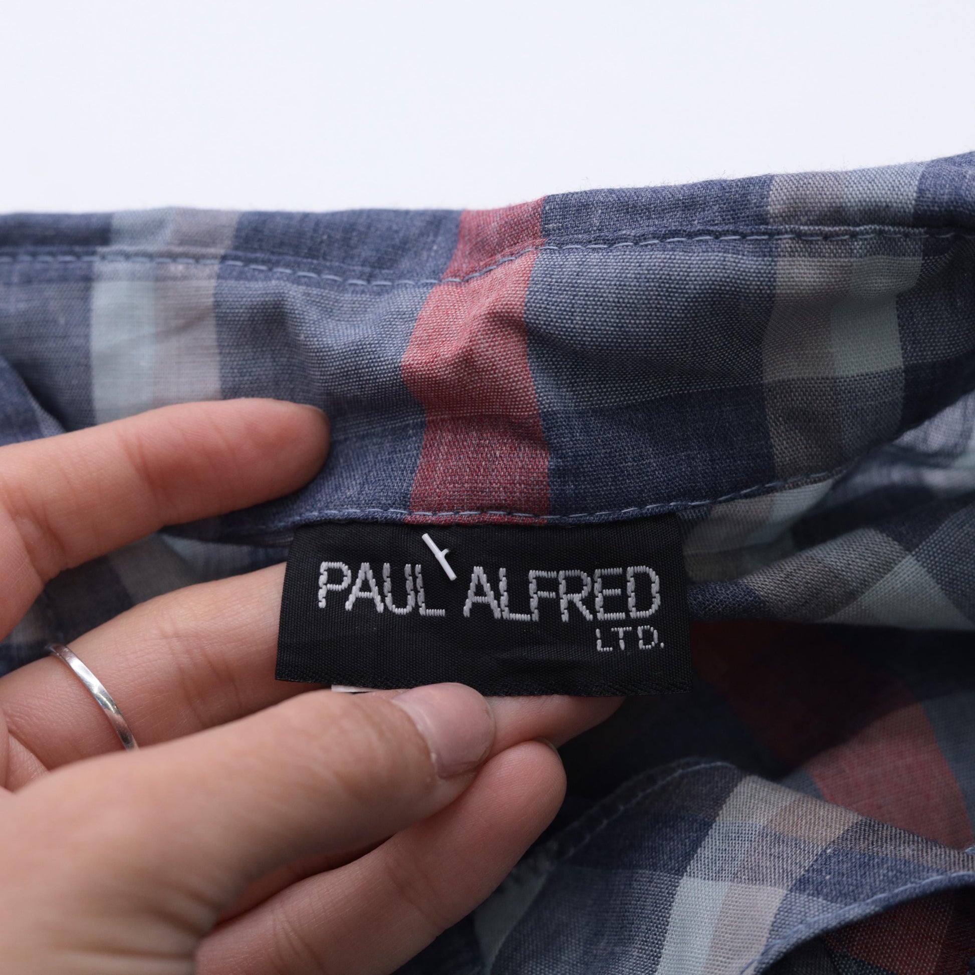 80s Paul Alfred Plaid Shirt Dress Blue Red Midi High Waist Medium