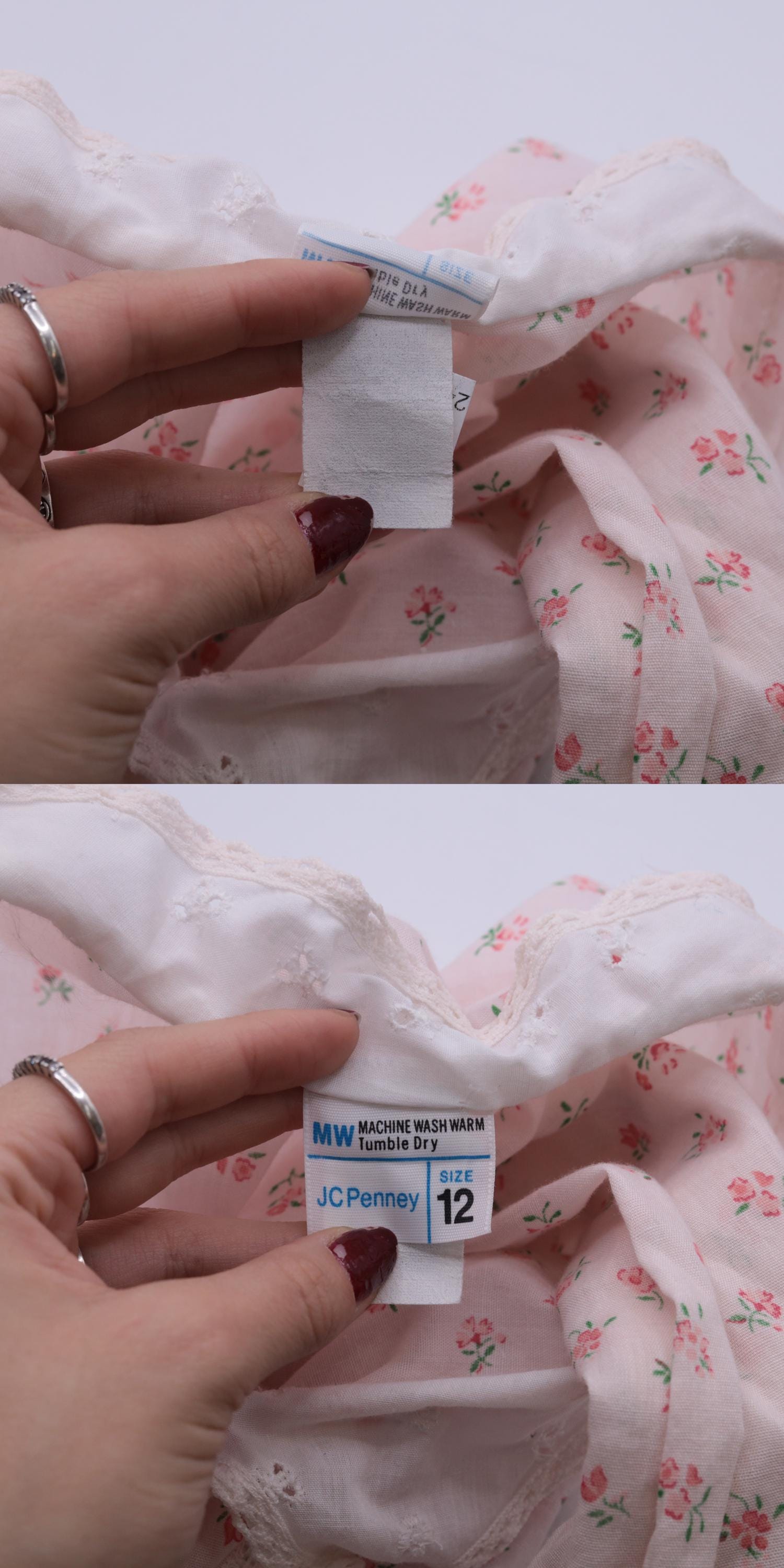 70s Floral Babydoll Dress Baby Pink Empire Waist Mini 3/4 Sleeve Extra Small
