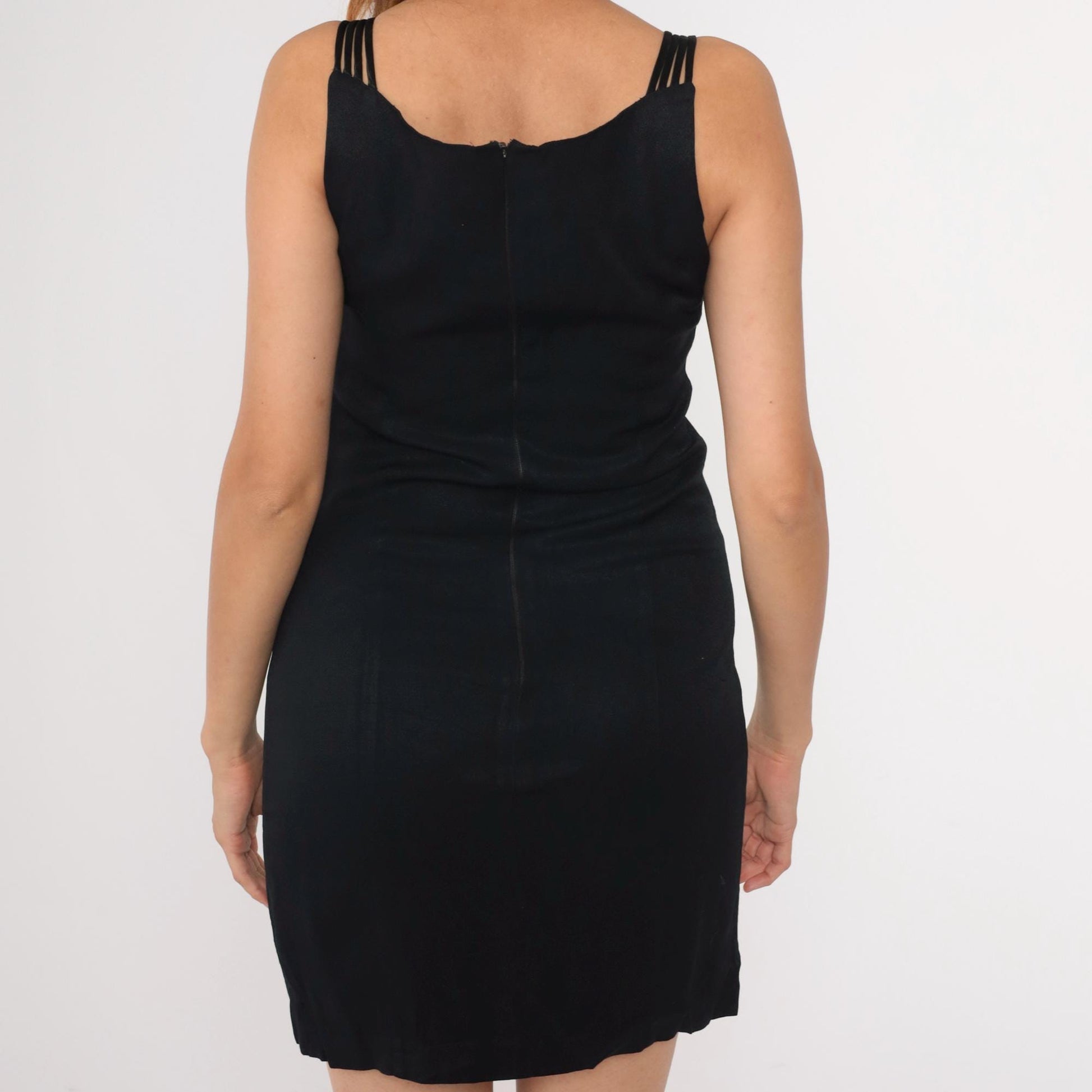 90s Giorgio Sant'Angelo Black Mini Dress Spaghetti Strap Sheath Small