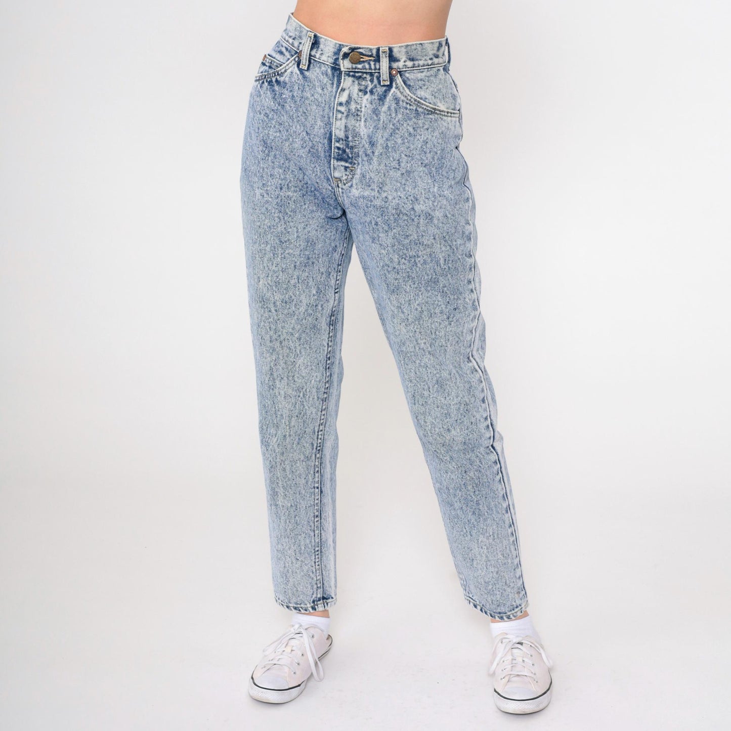 80s Lee Acid Wash Jeans High Waist Tapered Slim Leg Blue Denim Small
