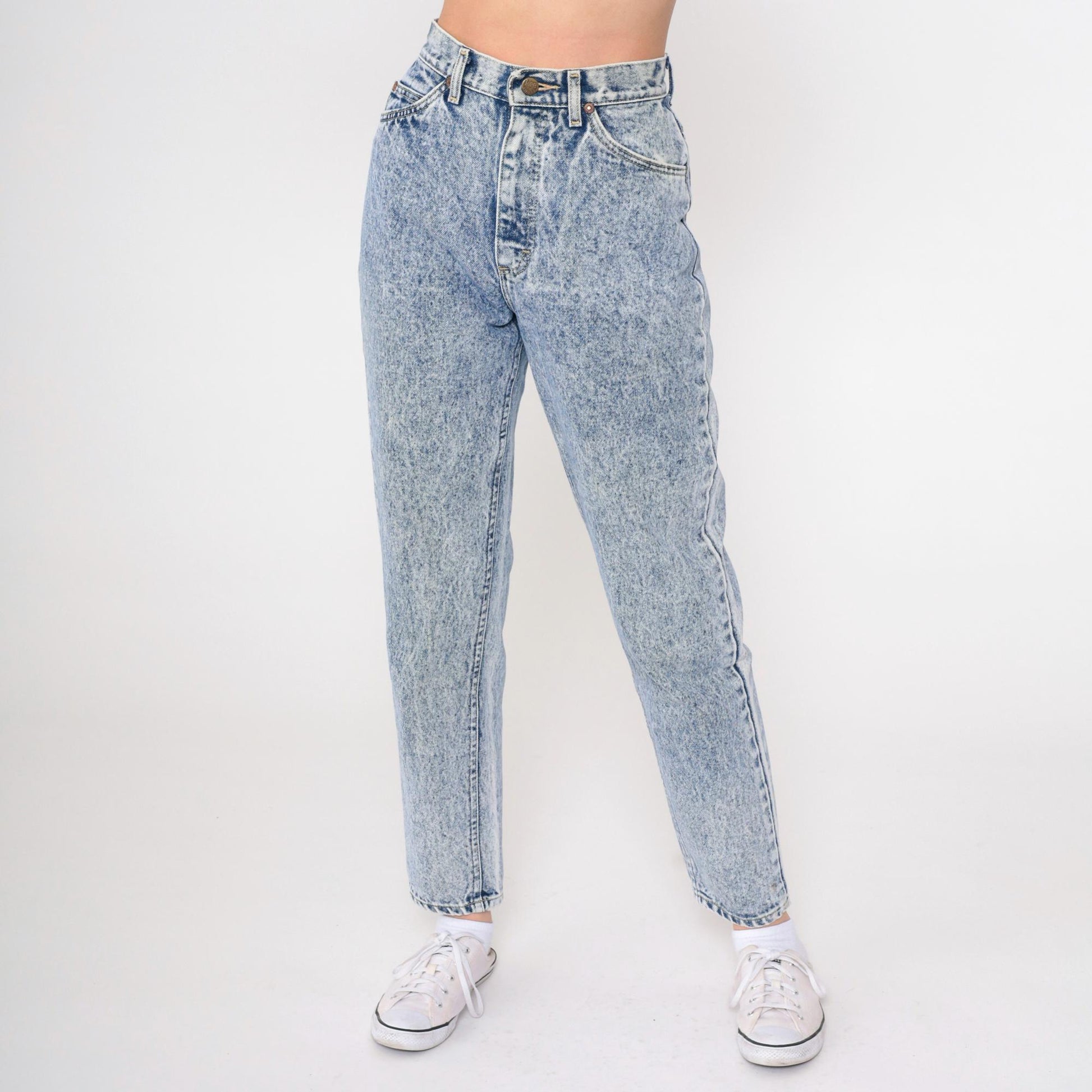 80s Lee Acid Wash Jeans High Waist Tapered Slim Leg Blue Denim Small