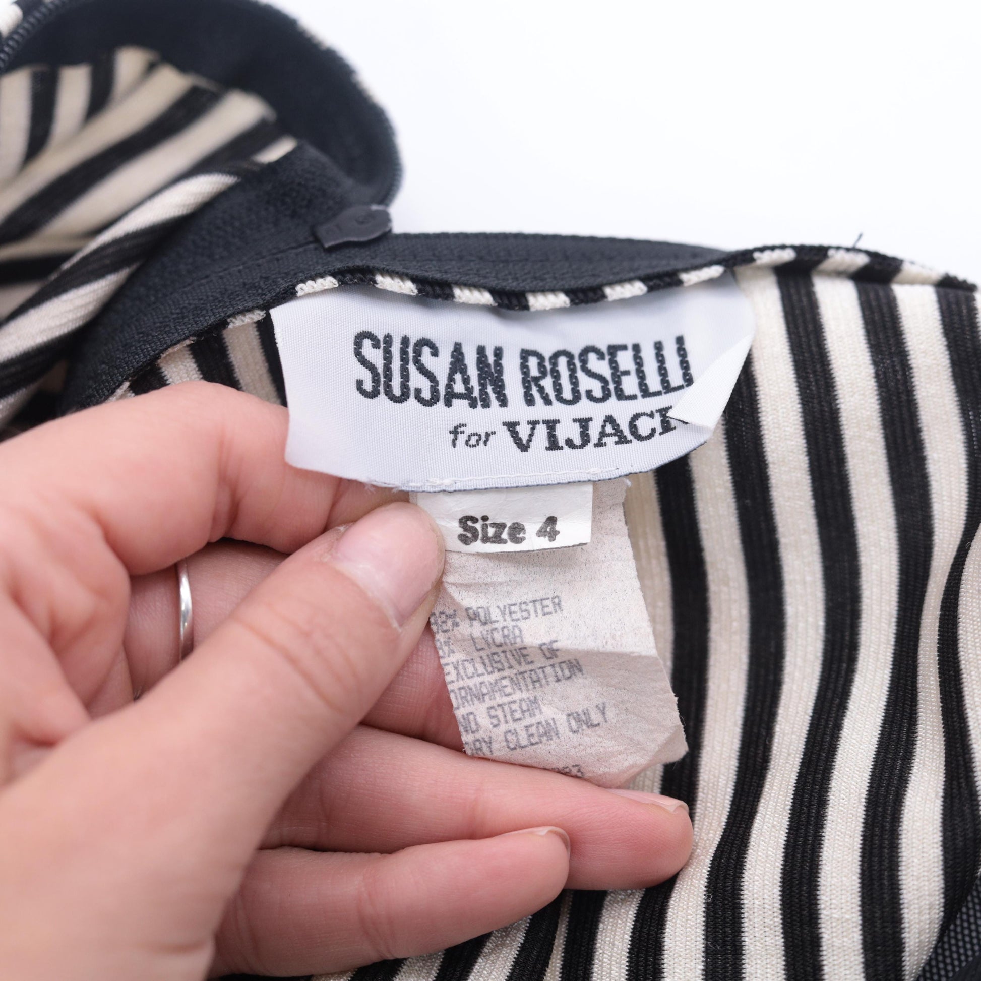 90s Susan Rosalli Bodycon Maxi Dress Black White Striped Mesh Mock Neck Small 4