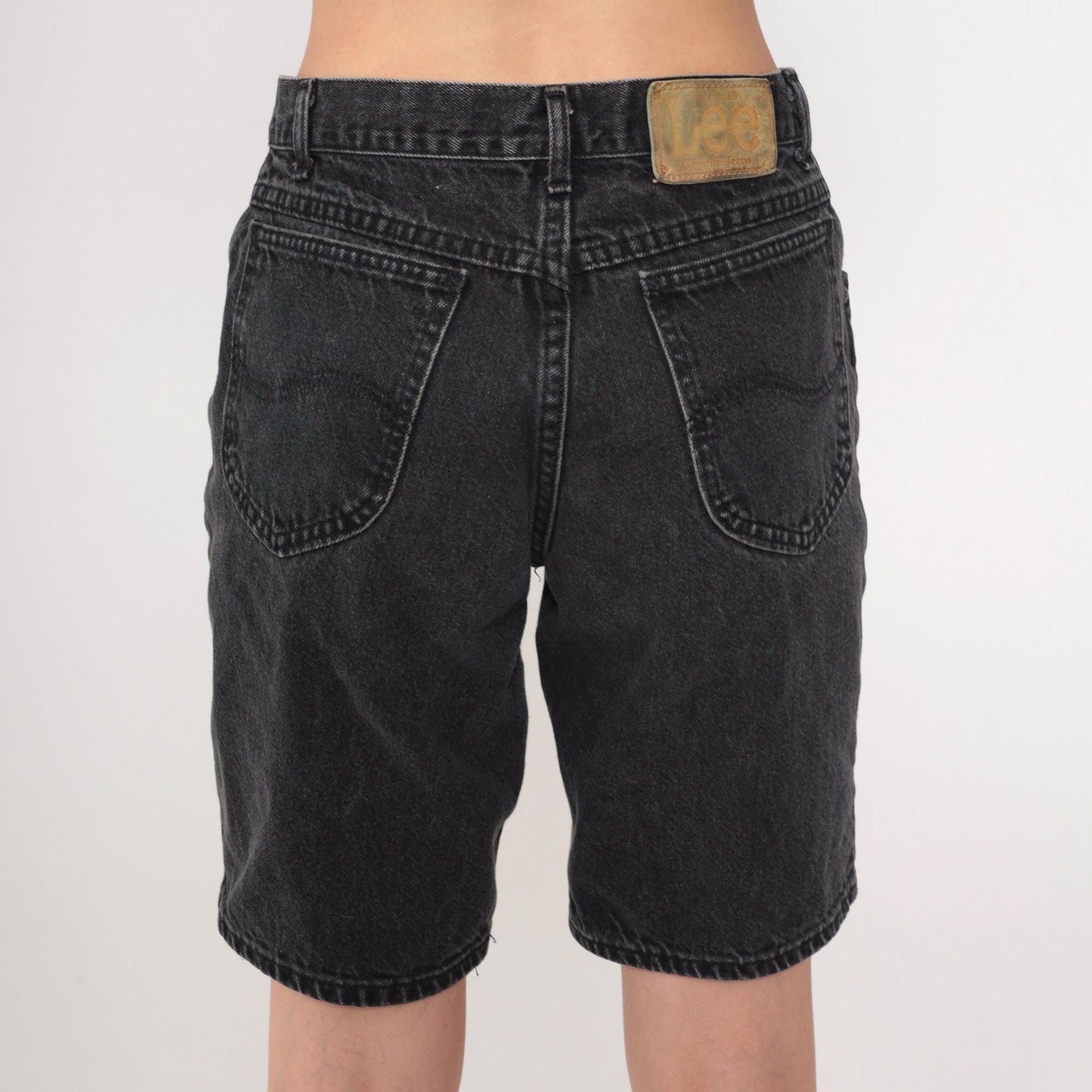 90s Lee Black Denim Shorts High Waisted Jean Bermuda Medium 31