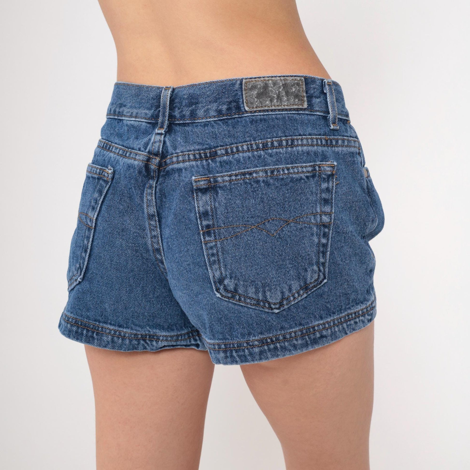 90s Blue Denim Shorts High Waist Button Fly Jean Shorts Small S