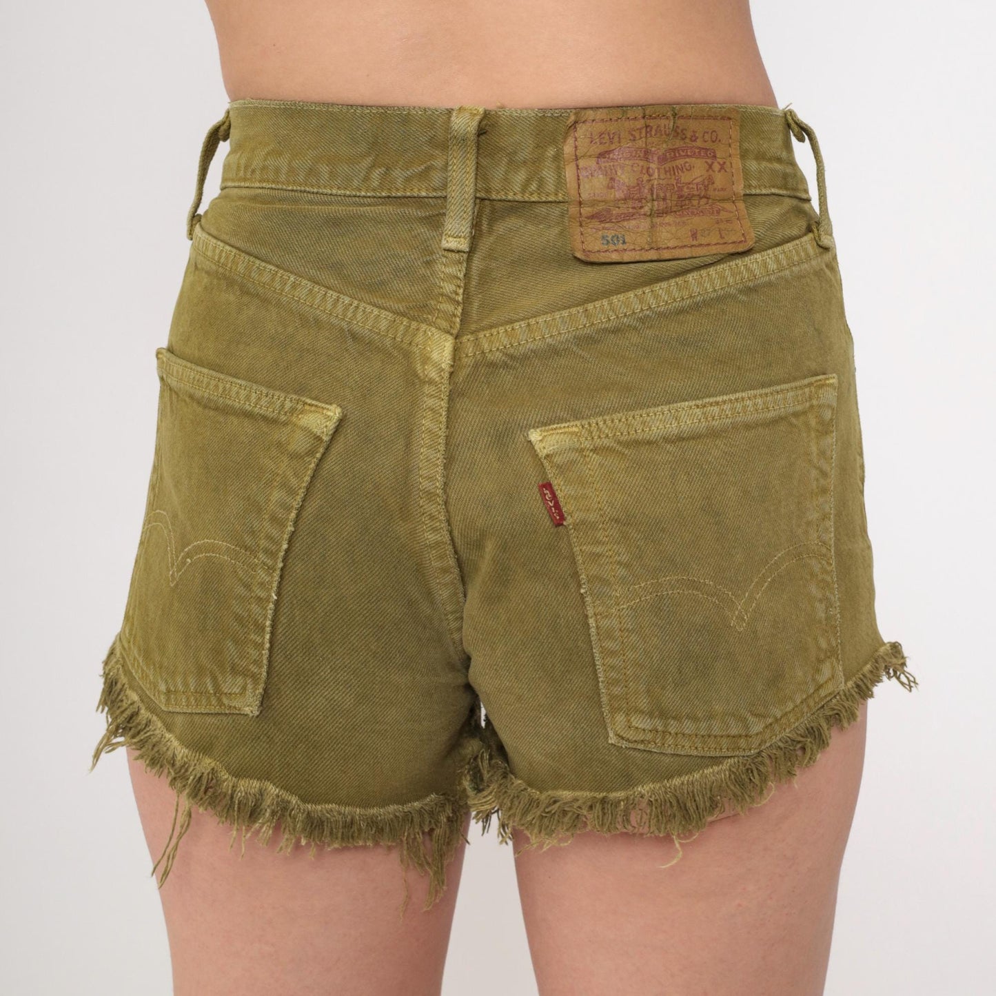 90s Levi's 501 Olive Denim Cutoff Shorts High Waist Frayed Extra Small