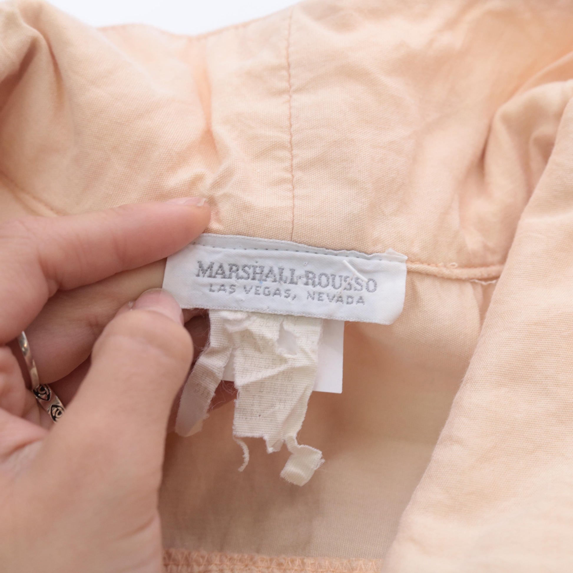 80s Marshall Rousso Peach Snap Mini Shirtdress High Waist Small