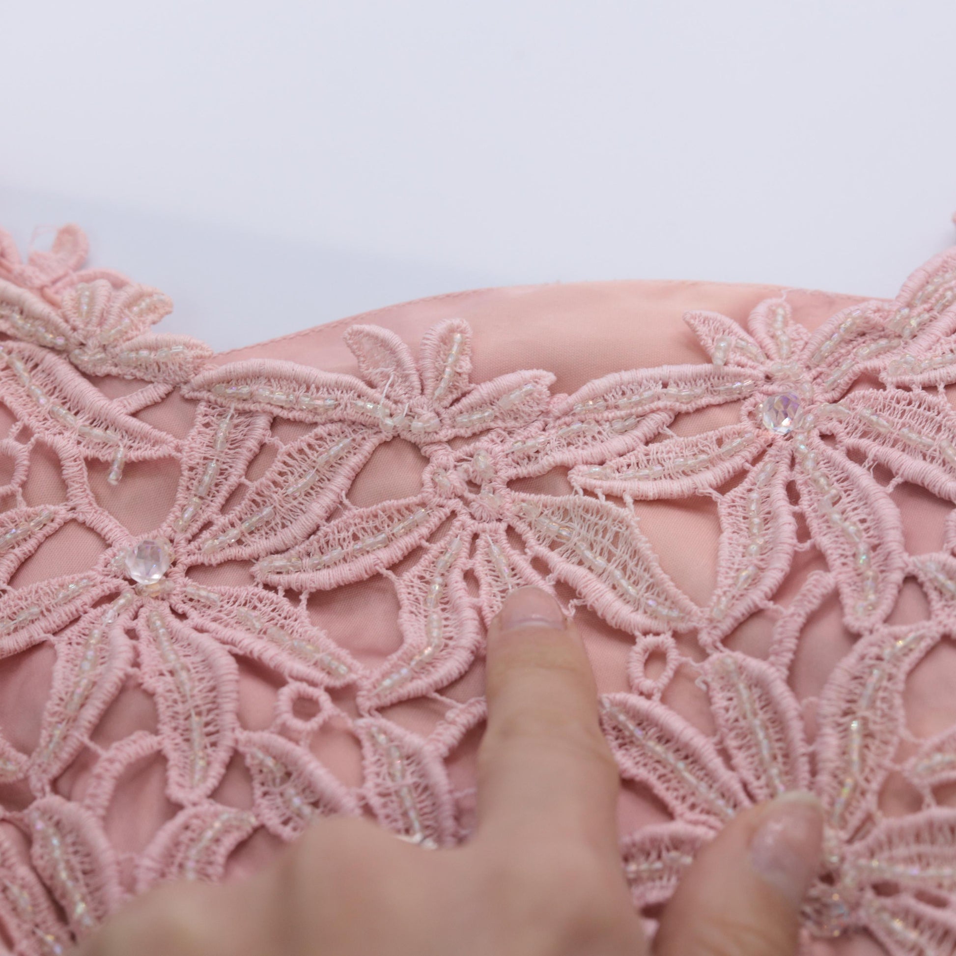 1960s Pink Lace Beaded Cocktail Dress Knee-Length Pencil XS