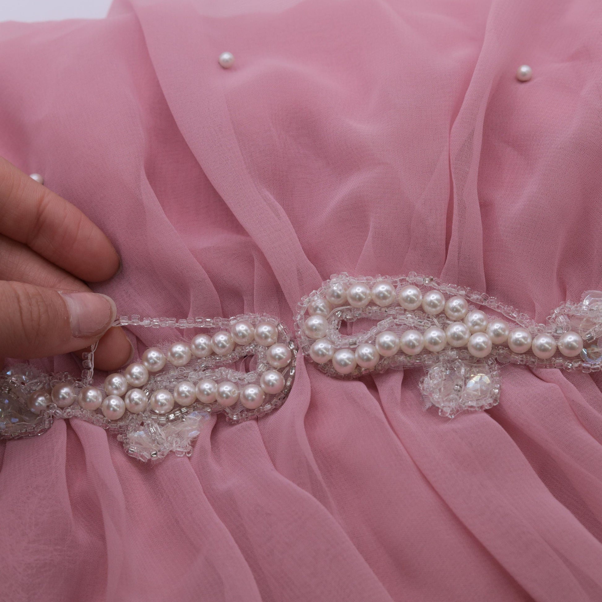 70s Pink Chiffon Midi Dress Pearl Beaded Capelet Flutter Sleeve Medium
