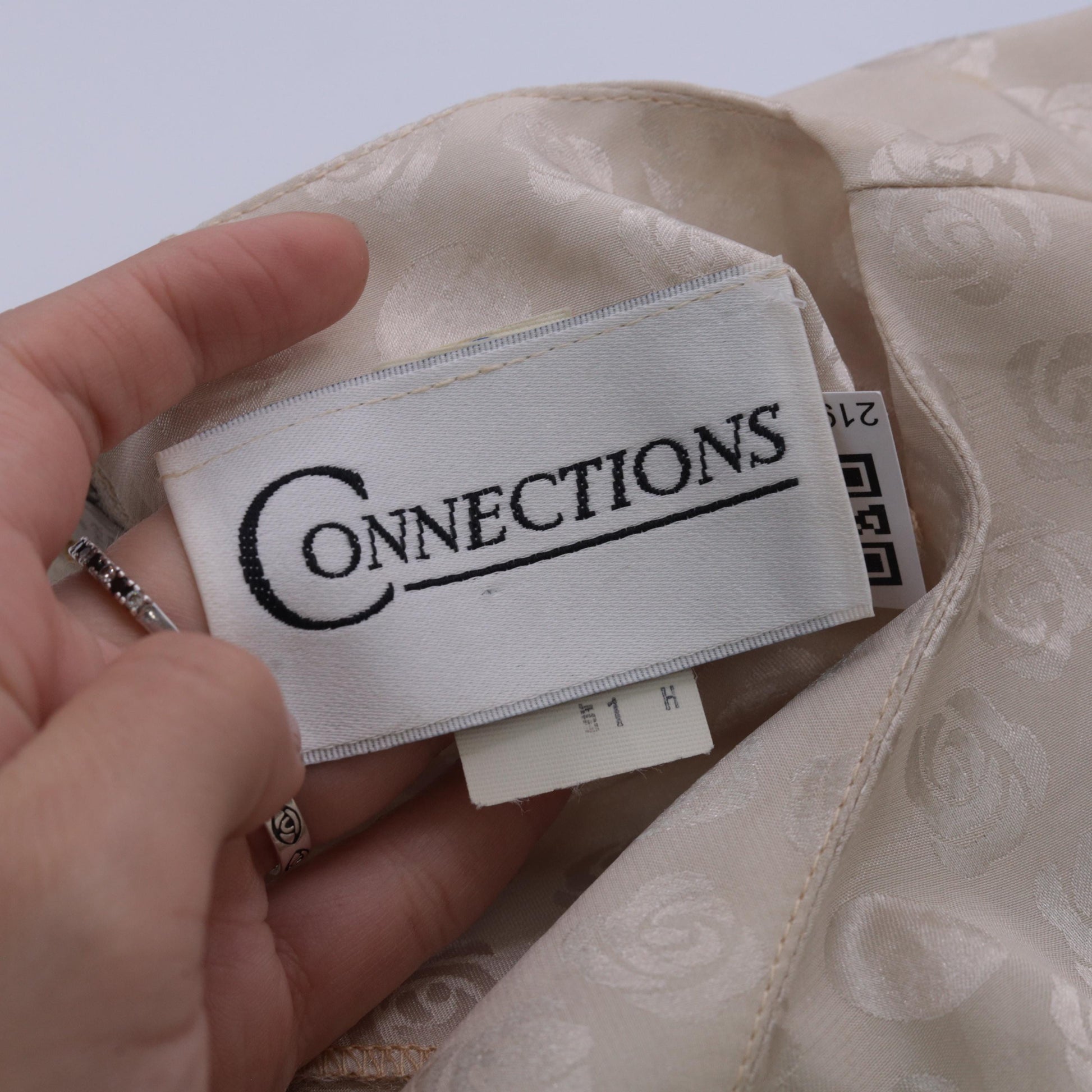 80s Connections Floral Embossed Puff Sleeve Midi Dress Ivory Black Bow Small
