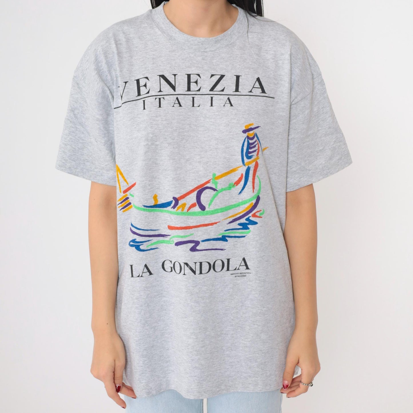 90s Venezia Italia La Gondola Venice Graphic T-Shirt Grey Large L