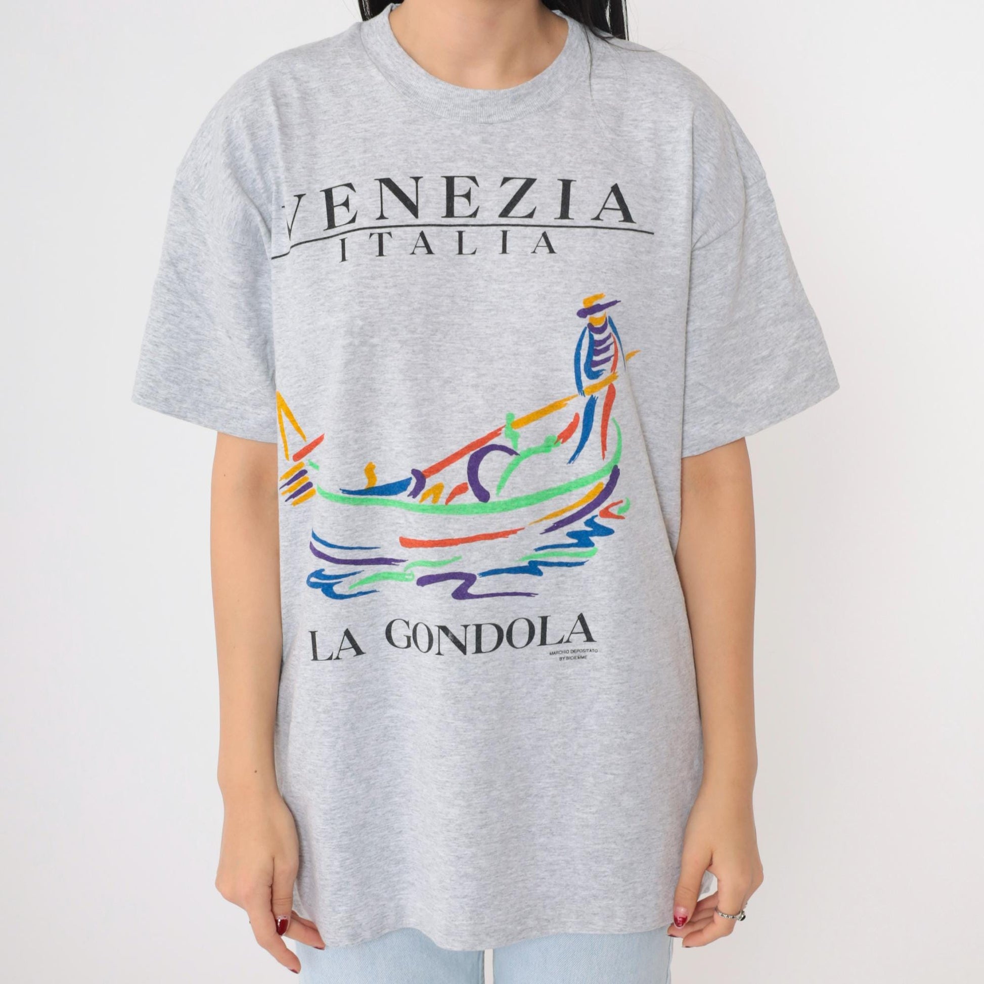 90s Venezia Italia La Gondola Venice Graphic T-Shirt Grey Large L