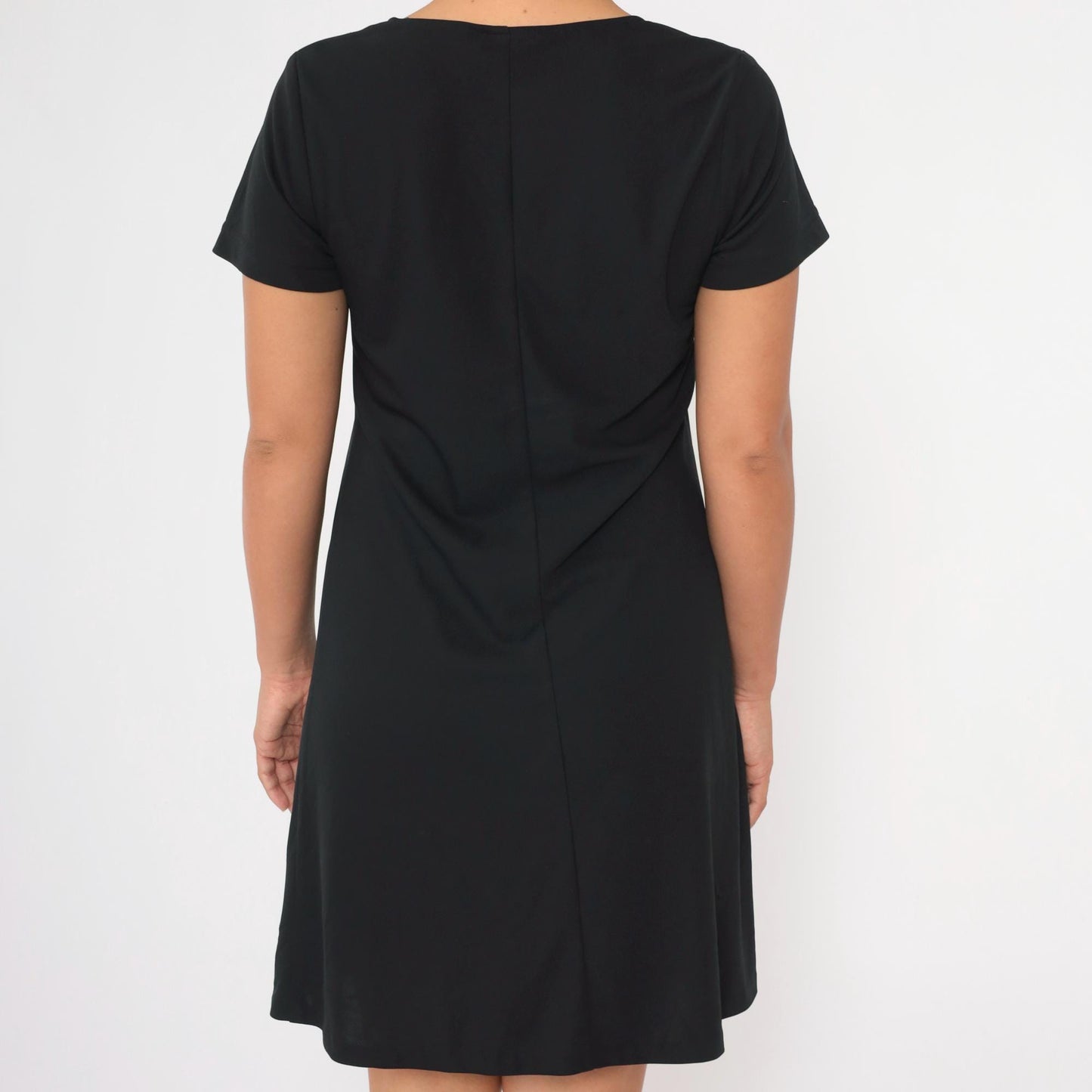 90s Black Mini Shift Dress Short Sleeve Pullover Medium Petite
