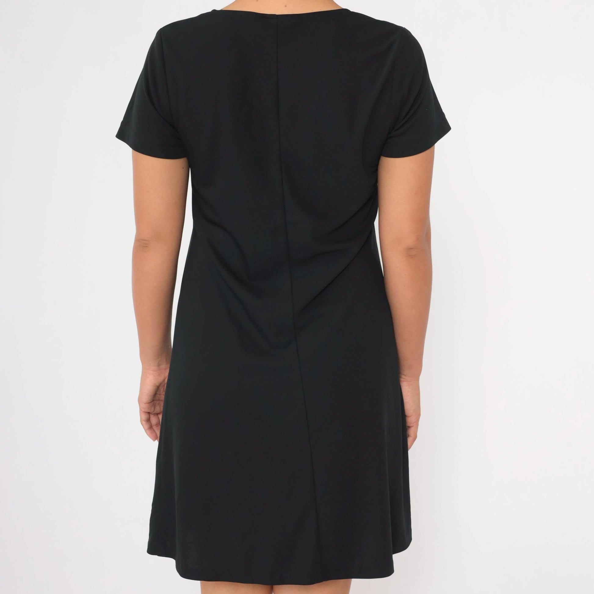 90s Black Mini Shift Dress Short Sleeve Pullover Medium Petite