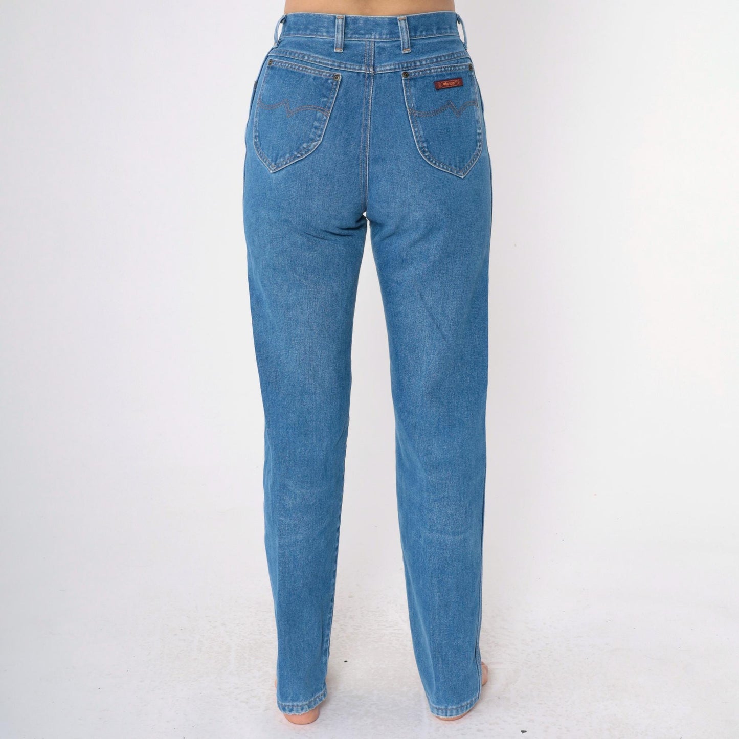 80s Wrangler High Waisted Tapered Jeans Blue Straight Leg Small