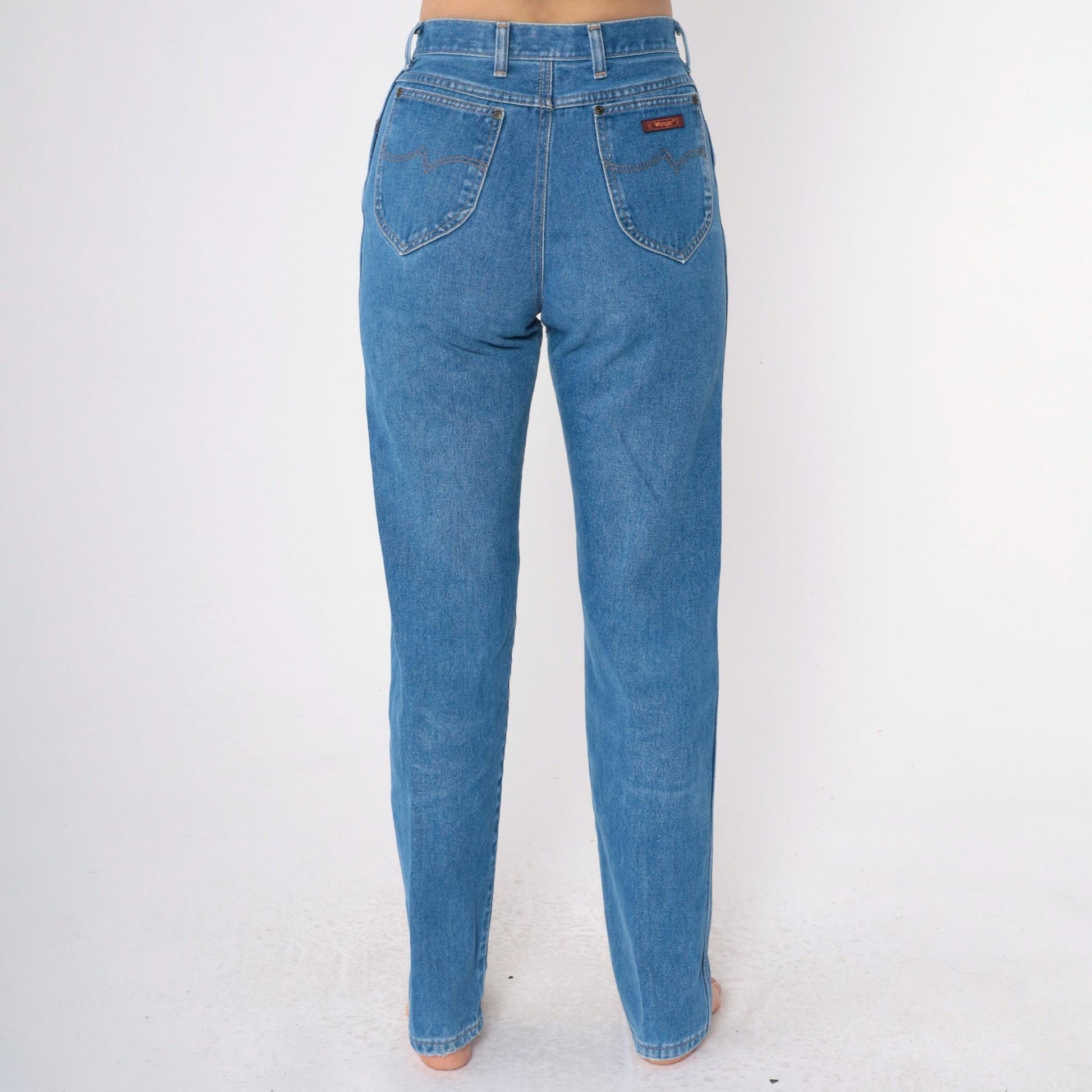 80s Wrangler High Waisted Tapered Jeans Blue Straight Leg Small