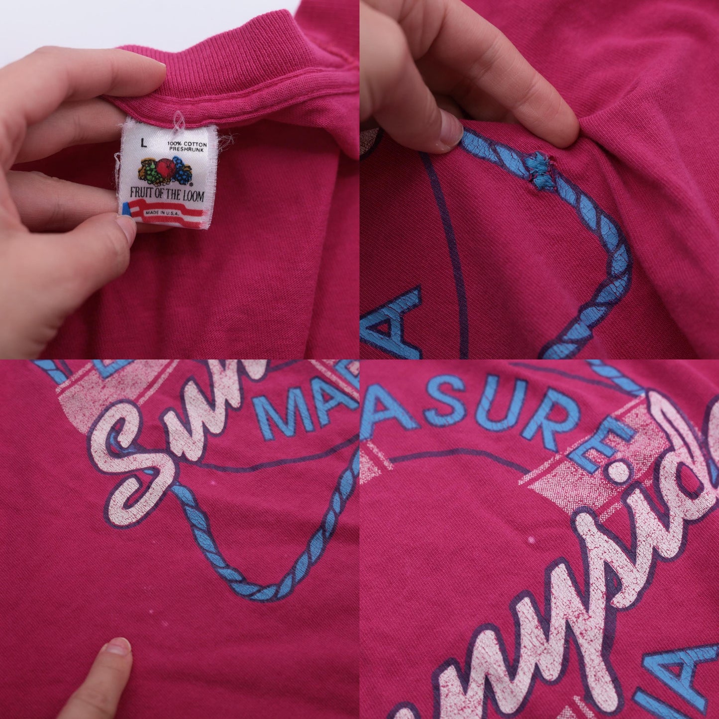 90s Pier Pleasure Sunnyside Marina Graphic T-Shirt Hot Pink Cotton Large L