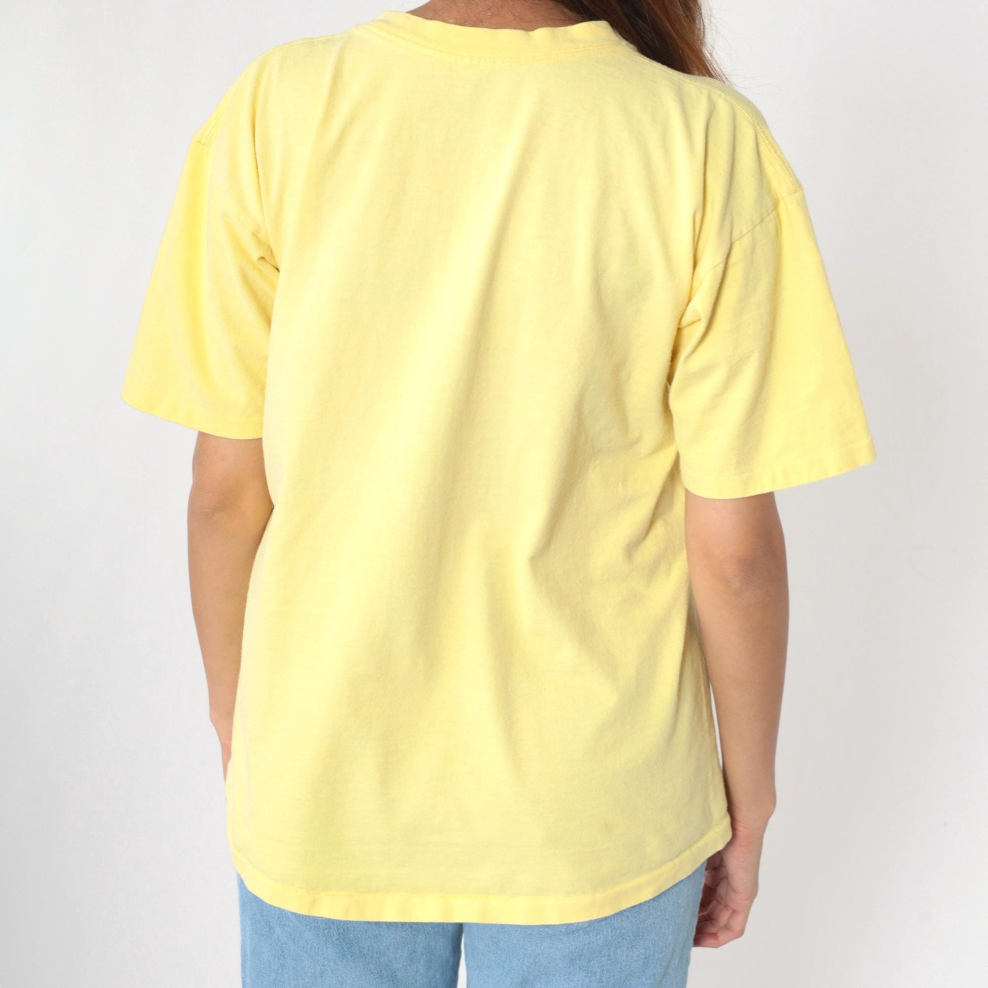 90s High Speed Motorcycle Racing Graphic T-Shirt Yellow Medium