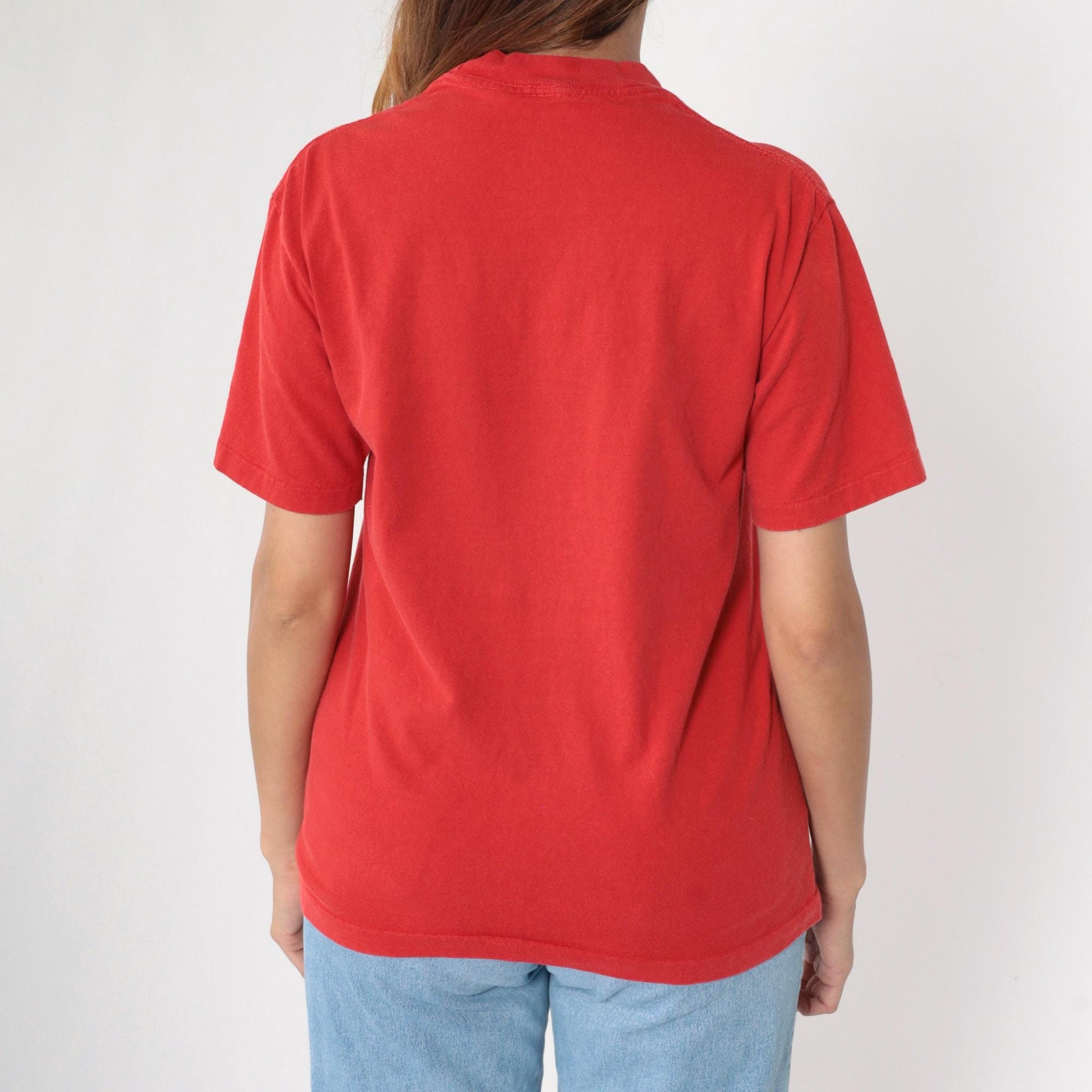 90s Agua Fria Swimming Owl Graphic T-Shirt Red Cotton Tee Medium M