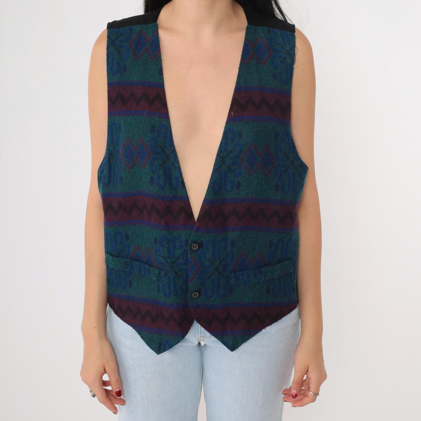 90s Hutspah Geometric Southwestern Vest Button Up Sleeveless Medium