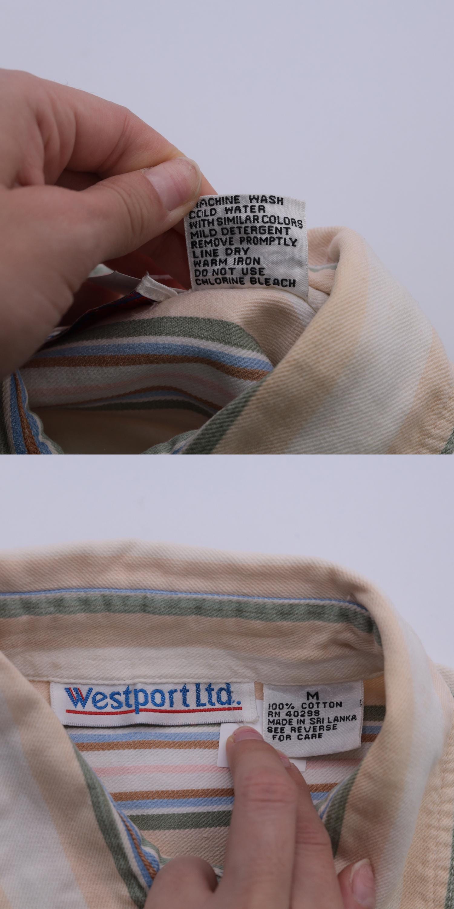 90s Westport Striped Cotton Tank Top Multicolour Chest Pocket Collar Medium M