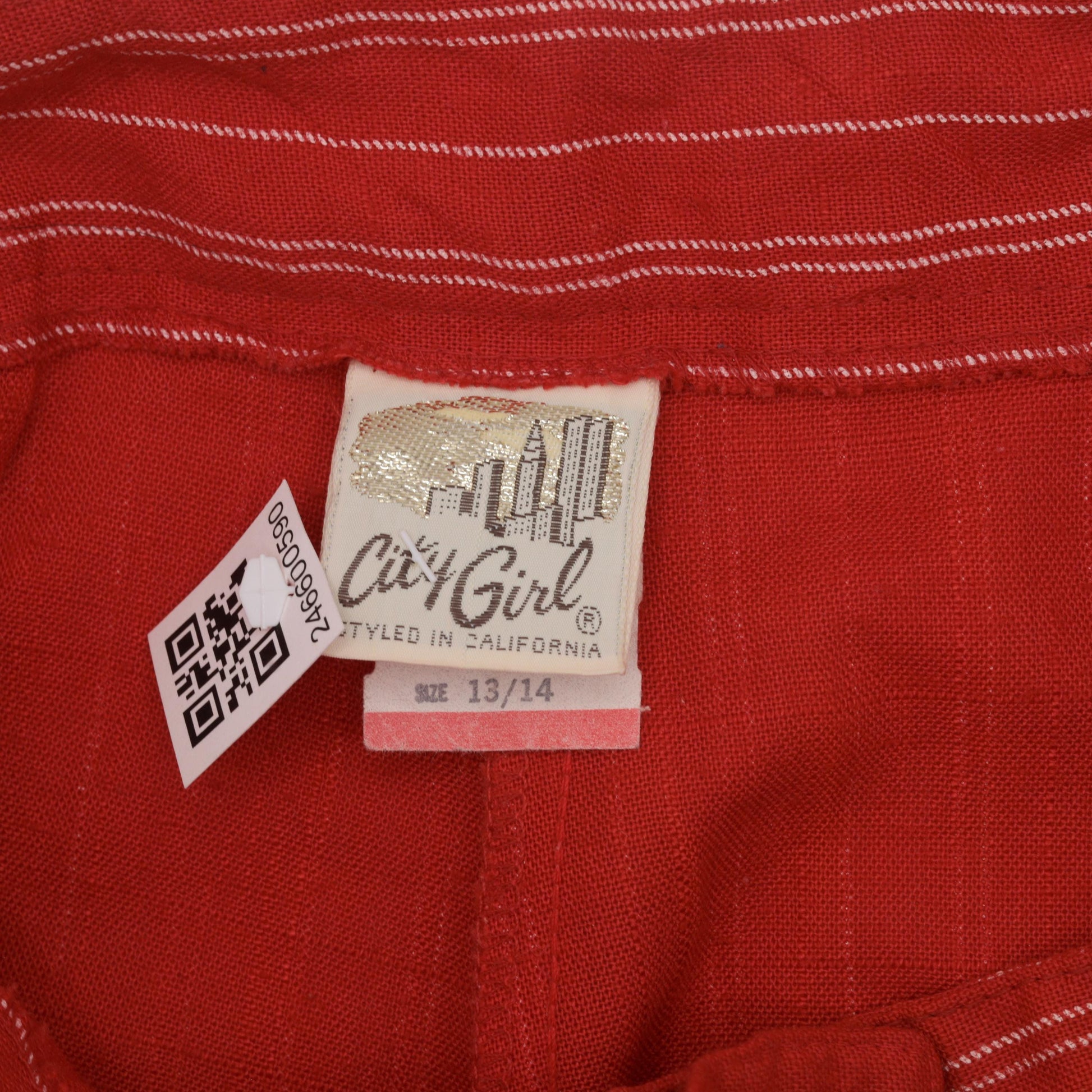80s Red Pinstripe Pleated High-Waisted Trousers Tapered Leg Small