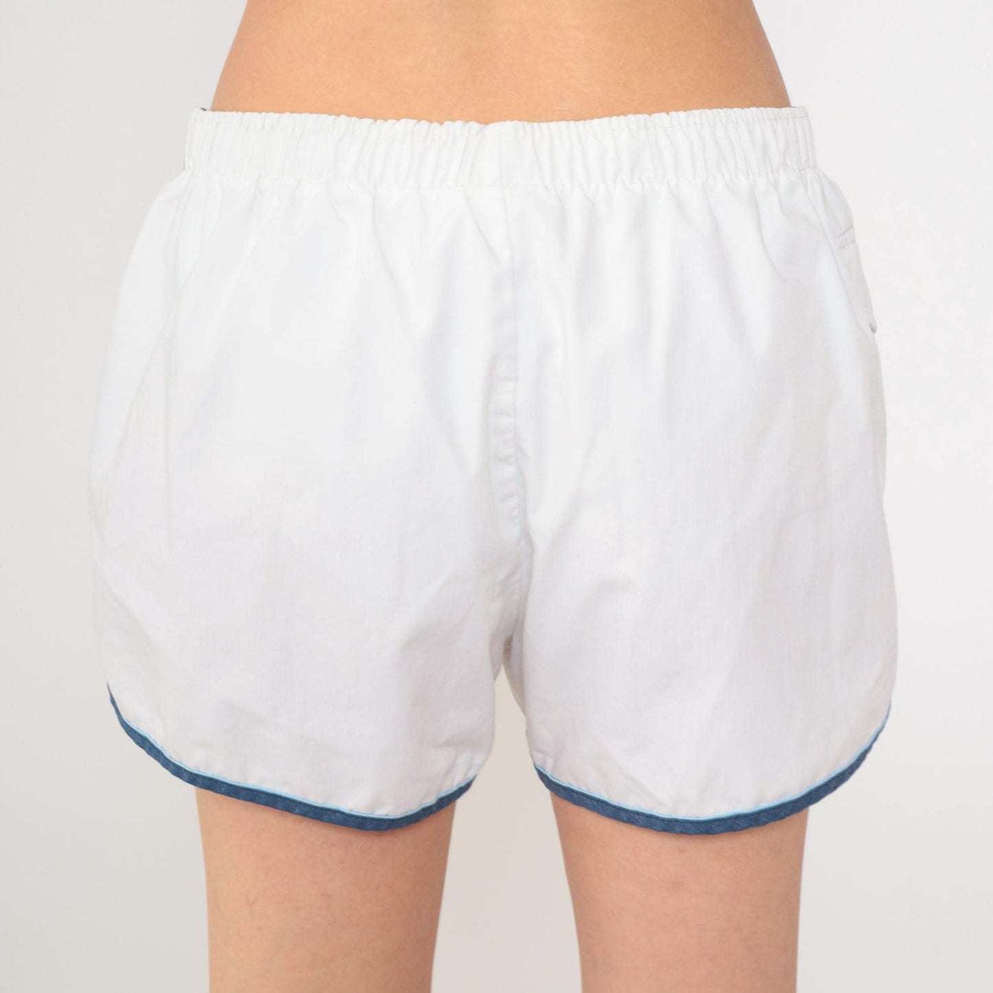 80s Kings Road Swim Shorts White Ringer Trim High Waist Elastic Waist Large