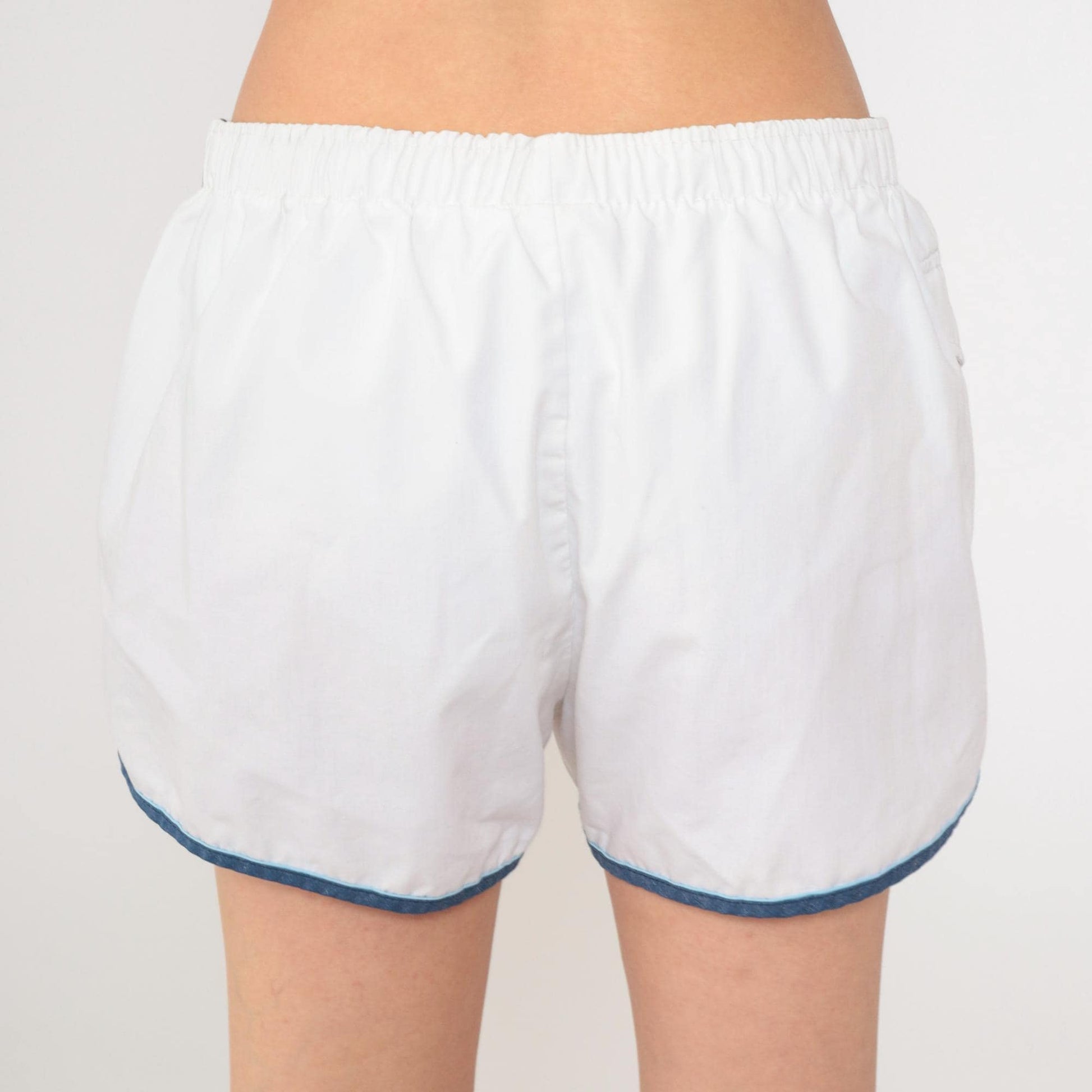 80s Kings Road Swim Shorts White Ringer Trim High Waist Elastic Waist Large