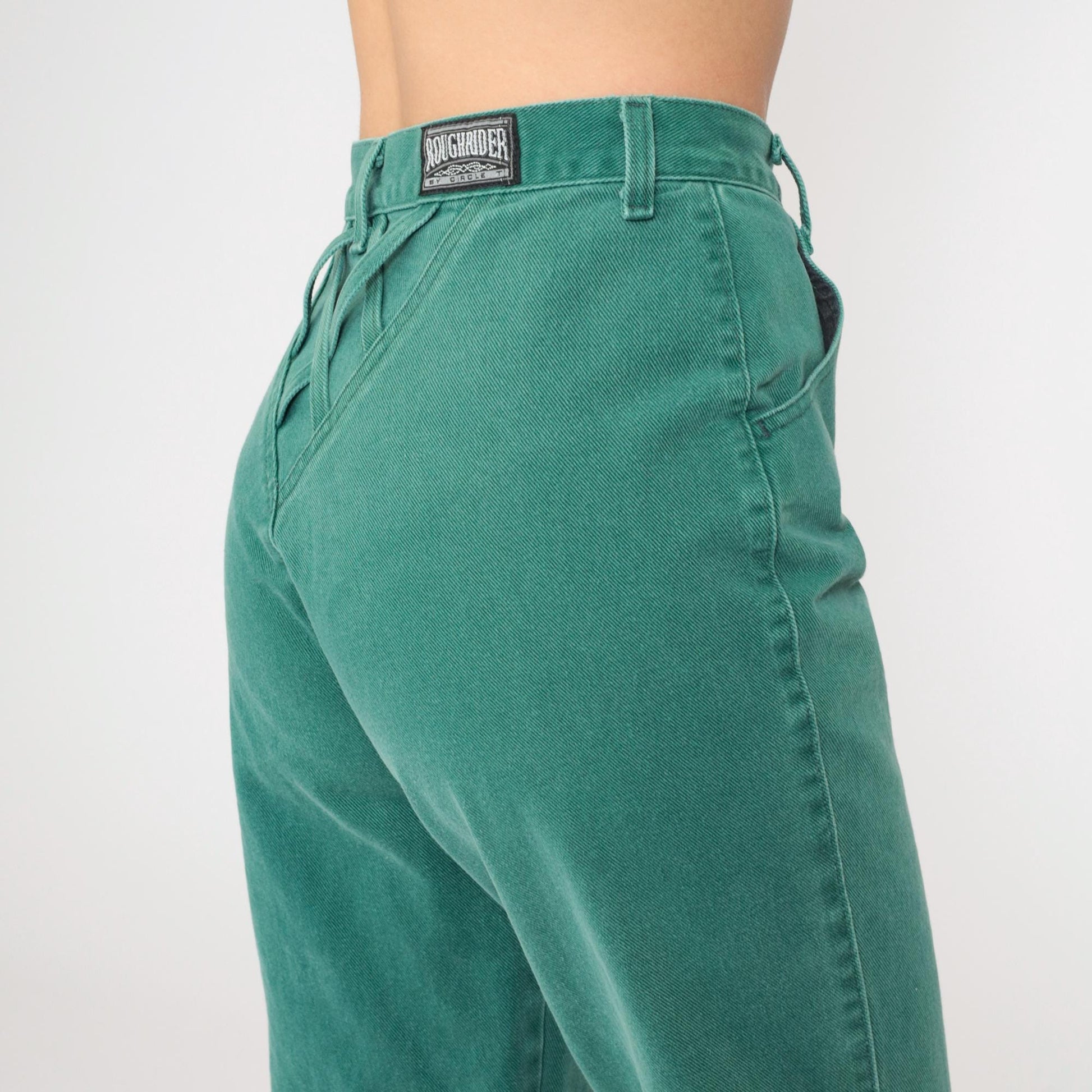 90s Roughrider Green Denim Western Jeans High Waist Straight Leg Extra Small XS